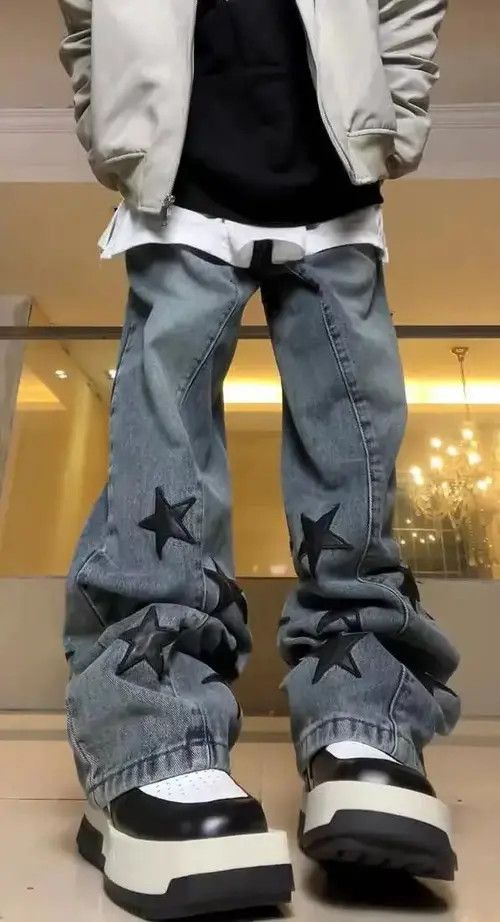 Japanese Brand × Jean Retro hip-hop five-pointed star patch design wide-leg jeans Size US 32 / EU 48 - 4 Thumbnail