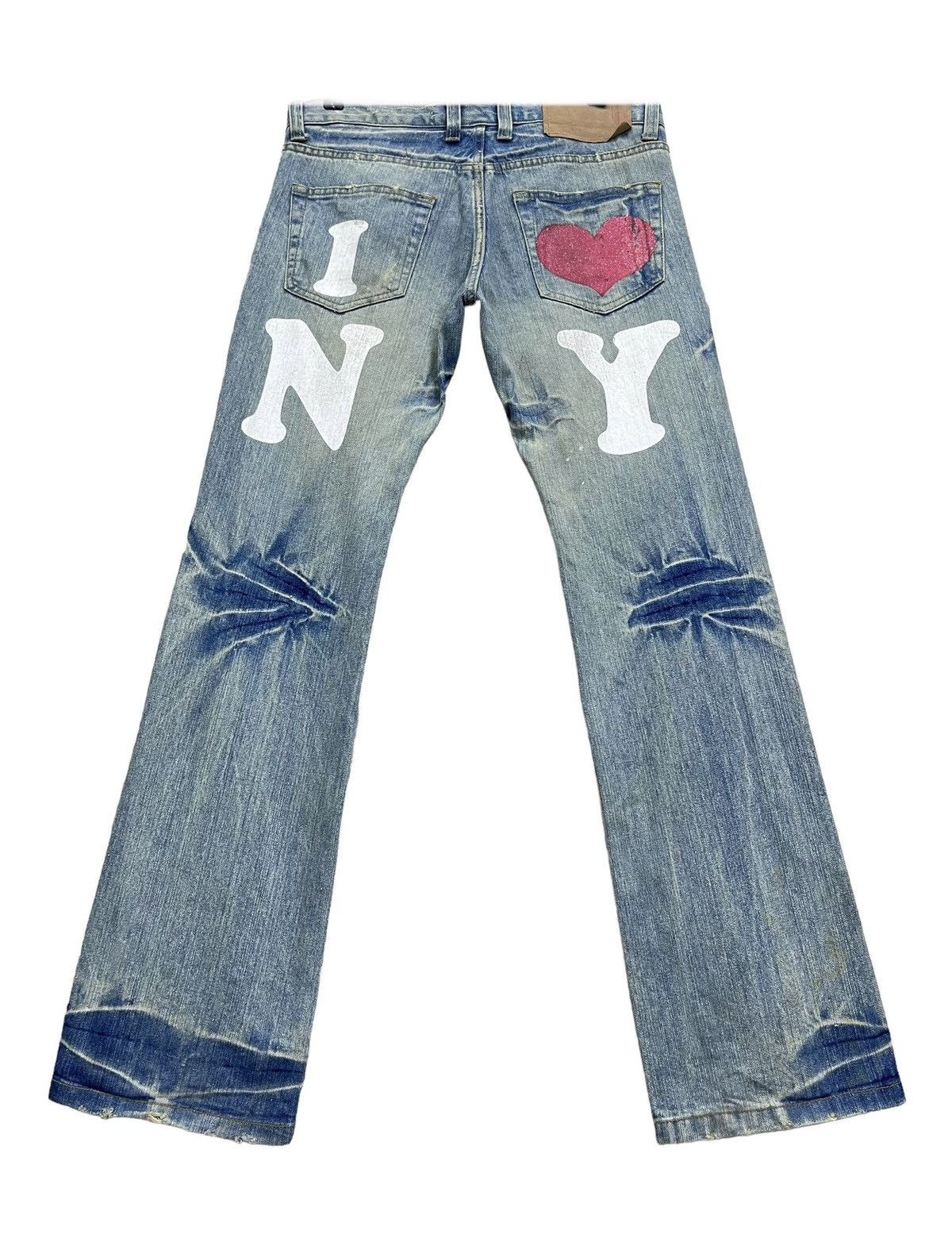 I Love NY 90’s “I❤️NEW YORK “ Mudwash Clawmark Ripped Flare Jeans Size US 31 - 4 Thumbnail