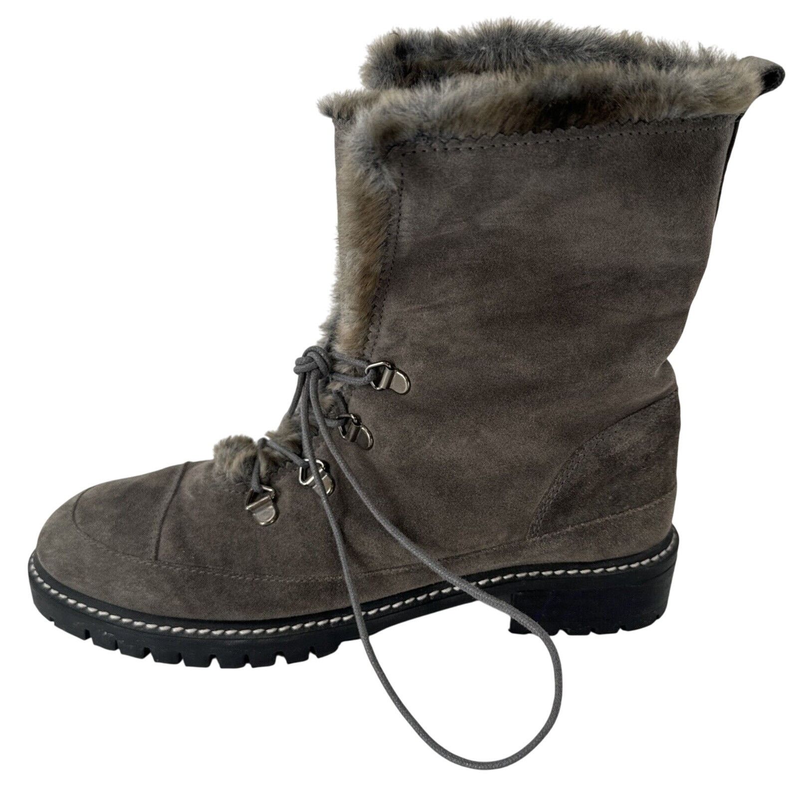 Stuart Weitzman Stuart Weitzman Designer Gray Suede Faux Fur Boots 7.5 Moto Size US 7.5 / IT 37.5 - 3 Thumbnail