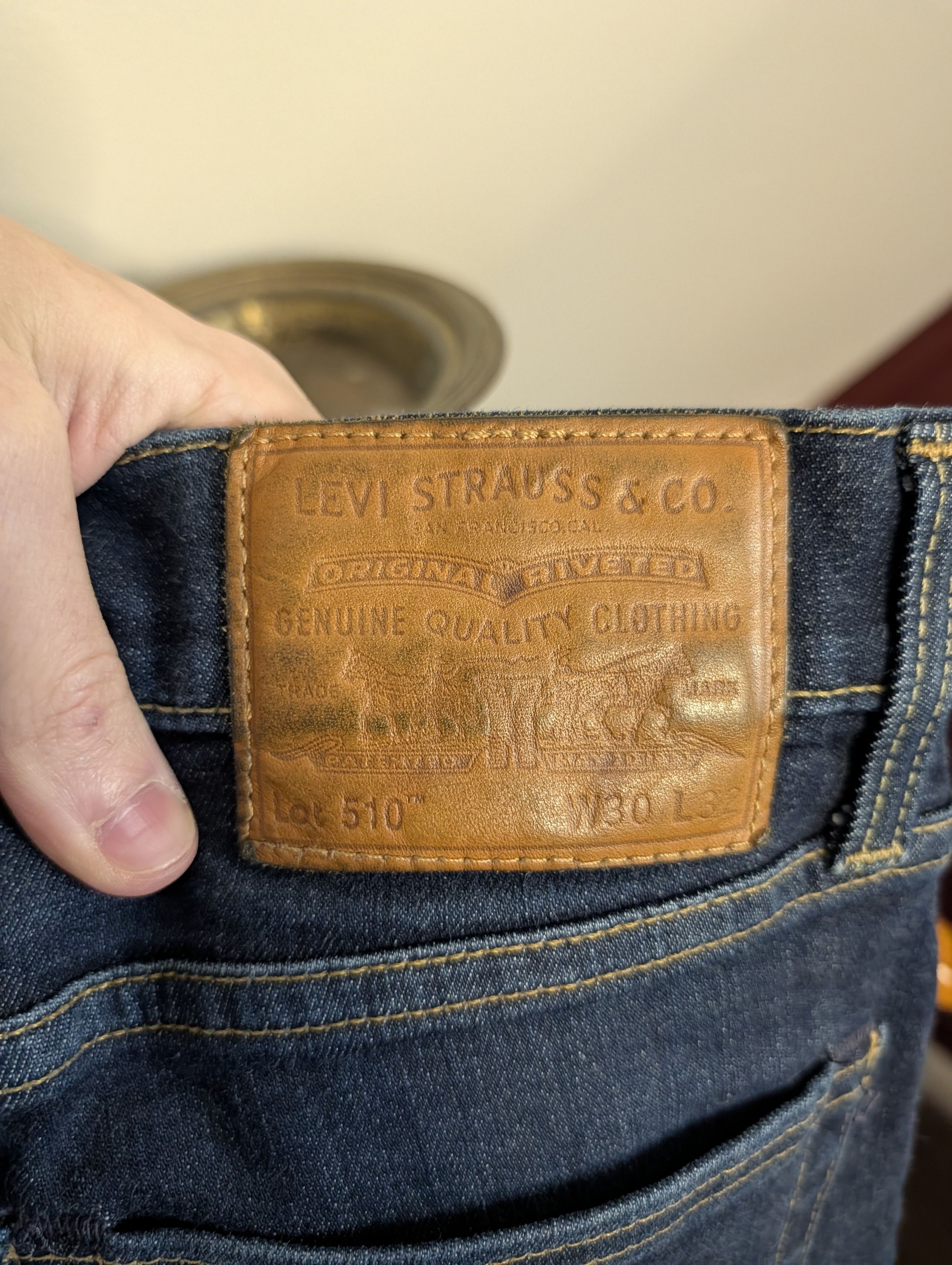 Levi's Big E leather patch 510 indigo Egyptian denim jeans Size US 29 - 7 Thumbnail