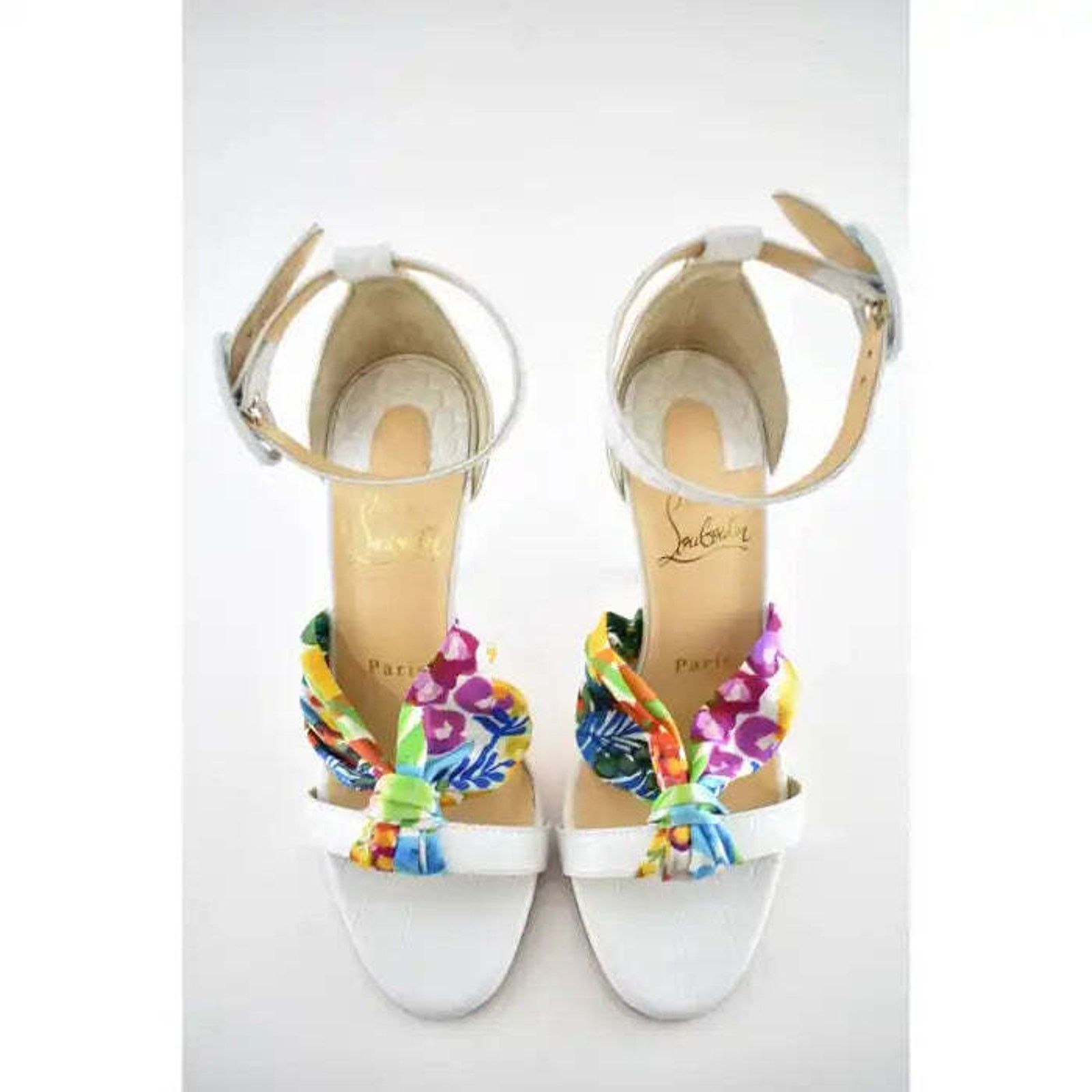 Christian Louboutin Ruban 100 White Croc Satin Ankle Strap Sandal Heel Pump 37 Size US 7 / IT 37 - 9 Thumbnail