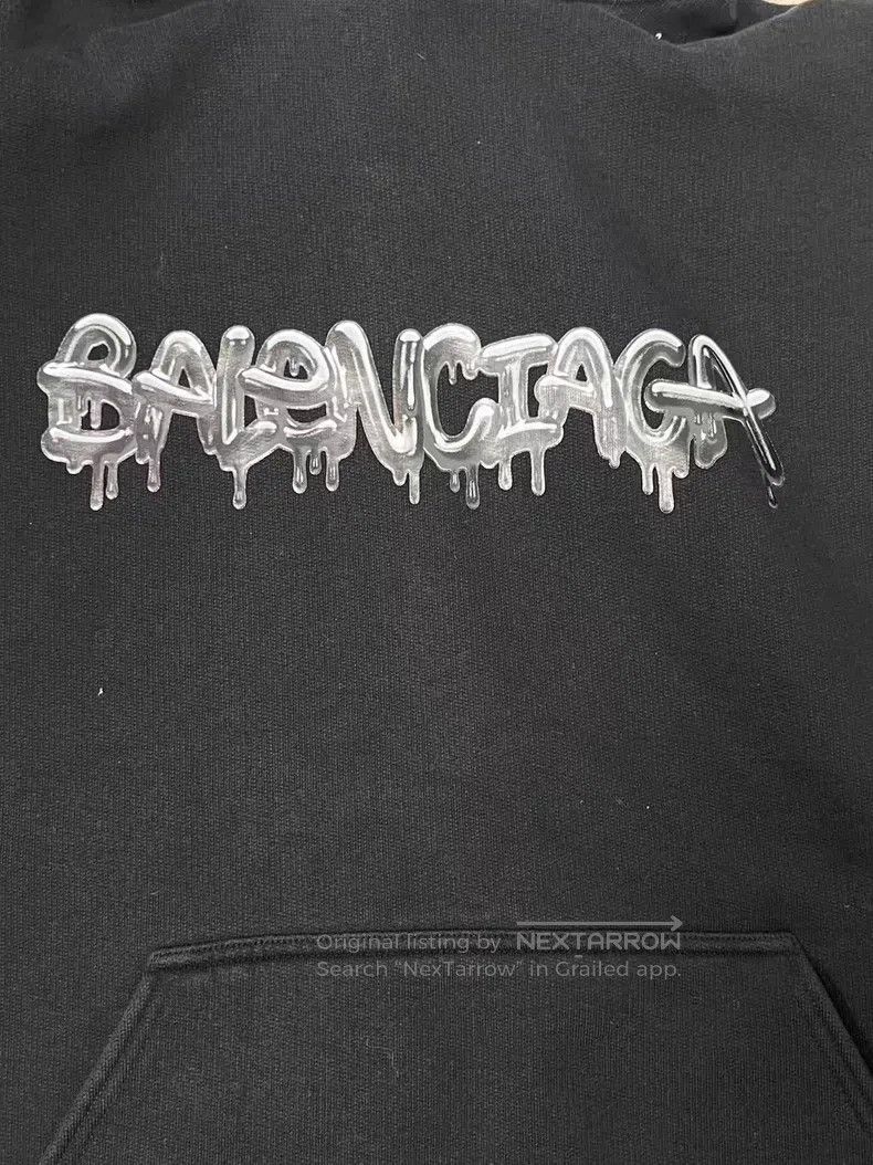 Balenciaga Balenciaga Letter Print Fleece Drawstring Hooded Sweatshir Size US L / EU 52-54 / 3 - 3 Thumbnail