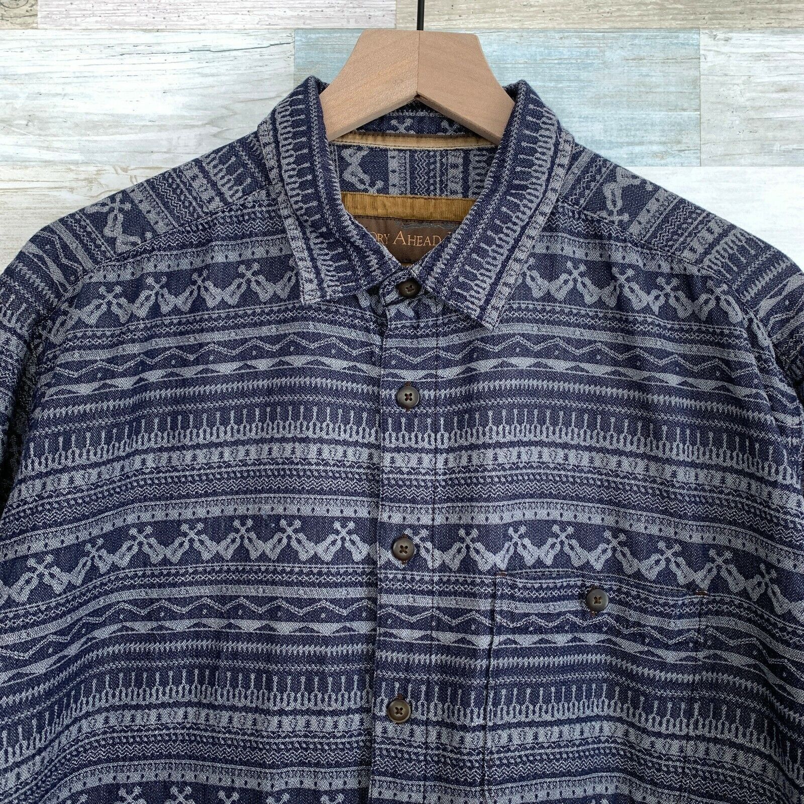 The Territory Ahead The Territory Ahead Aztec Jacquard Shirt Blue Mens M Tall MT Size US M / EU 48-50 / 2 - 2 Thumbnail