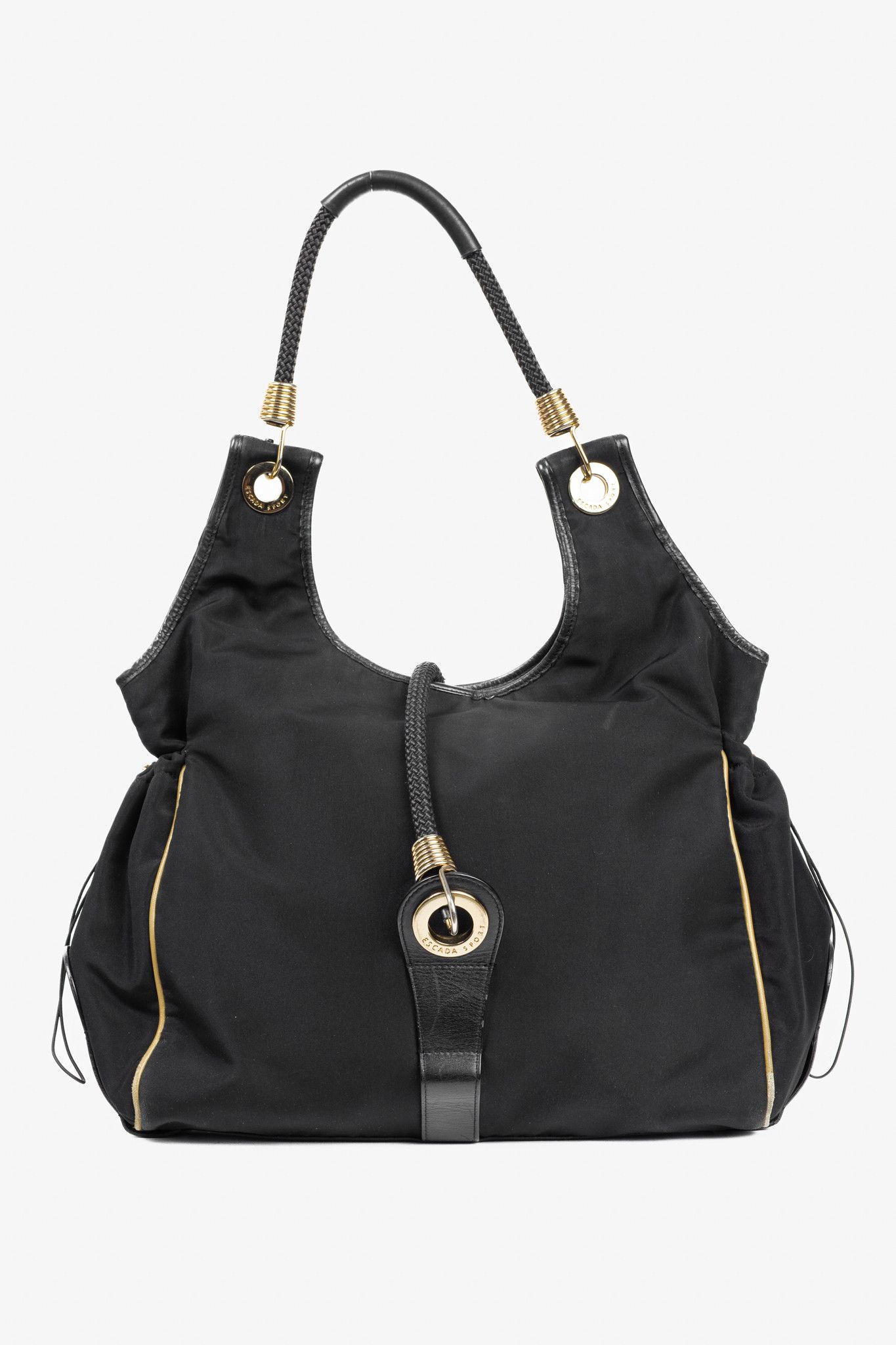Escada Sport Escada Sport Black Nylon Leather-Trim Rope-Strap Hobo Size ONE SIZE - 1 Thumbnail
