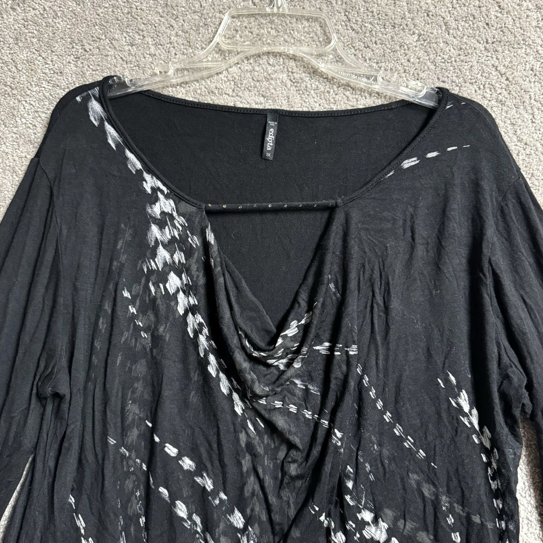 Vintage Avant Garde Edlista Blouse Womens 1X Plus Long Sleeve Black Abstract Draped Whimsigoth Fairy Grunge Y2K Size XL / US 12-14 / IT 48-50 - 2 Thumbnail