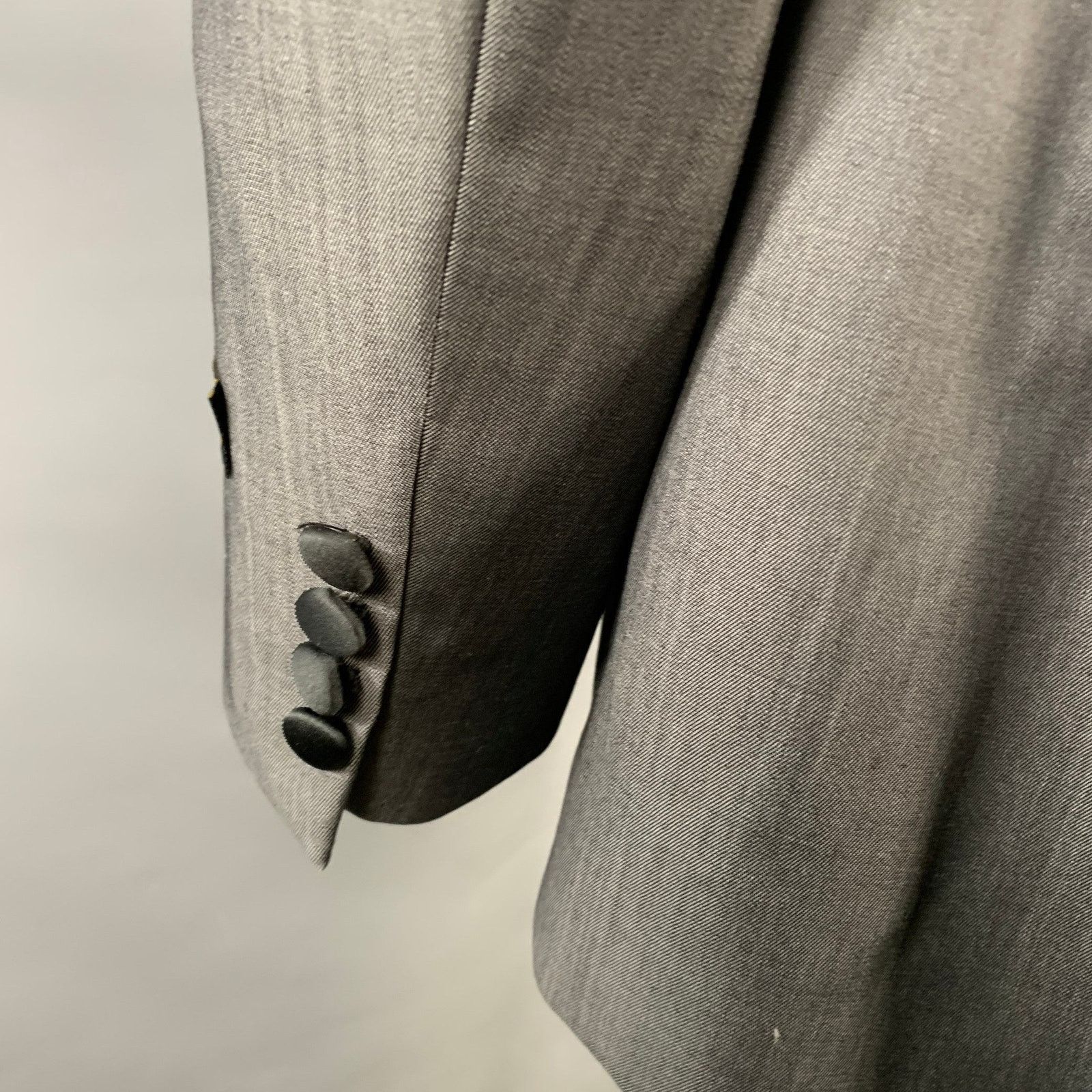 Size 42 Long Grey Black Wool Mohair Shawl Collar Sport Coat