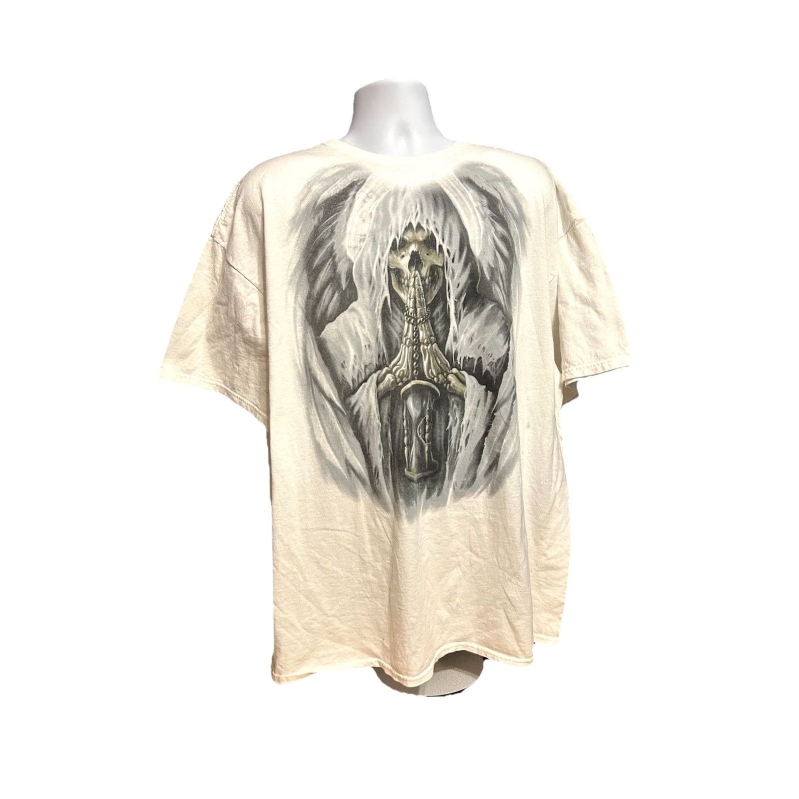 Vintage VINTAGE Delta Pro Weight Shirt Mens 3XL White Short Sleeve Grim Reaper Skull Death Wings Logo T-Shirt Size US XXL / EU 58 / 5 - 2 Thumbnail