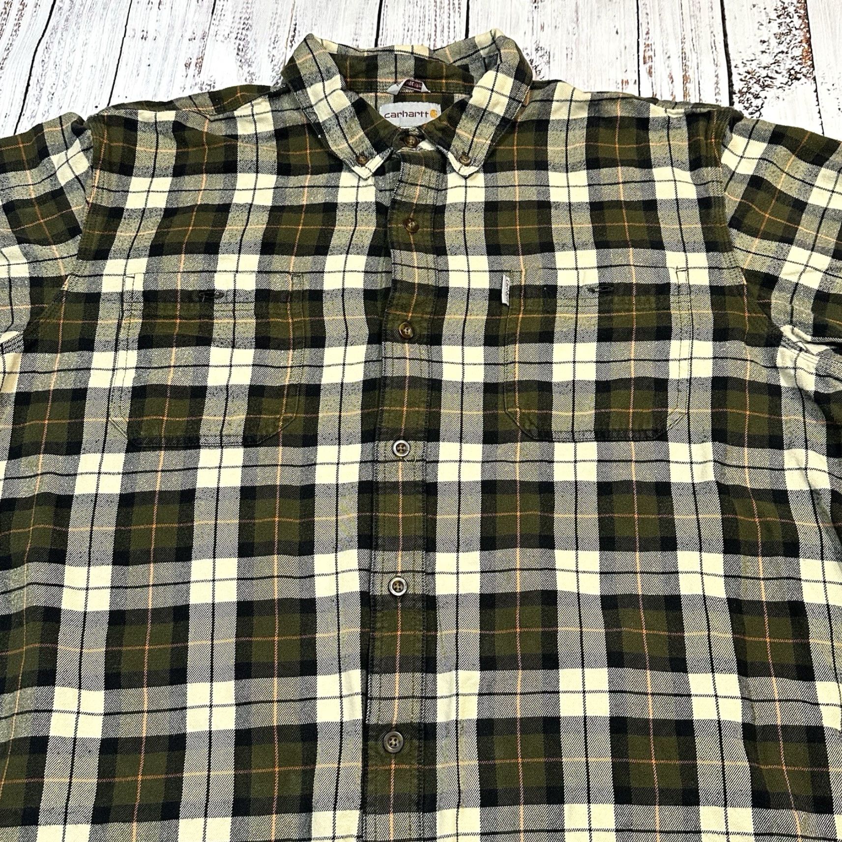 Carhartt Carhartt Workwear Shirt Mens 2XL Green Plaid Button-Down Regular Fit Flannel Long Sleeve Bar Pockets Logo Patch Button-Down Collar Workwear 2XL Mens Size US XXL / EU 58 / 5 - 3 Thumbnail
