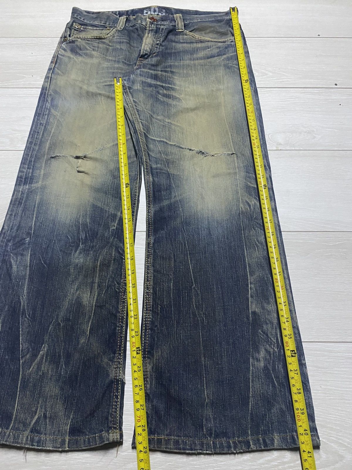 Junya Watanabe Vintage Edwin 503 Blue Trip Thunder Mud Wash Baggy Jeans Size US 36 / EU 52 - 20 Thumbnail