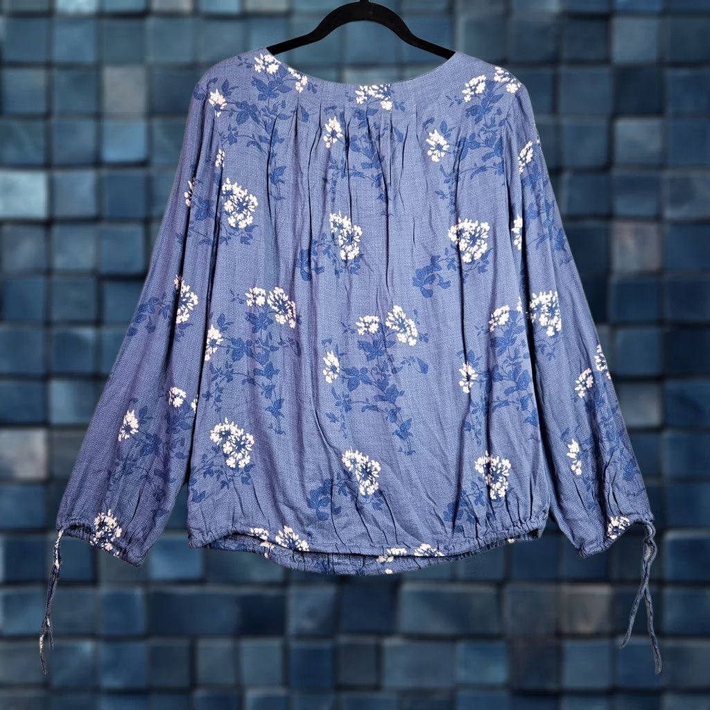 Lucky Brand Lucky Brand Women's Size Large Blue Floral Boho Peasant Blouse NWT Size L / US 10 / IT 46 - 1 Thumbnail