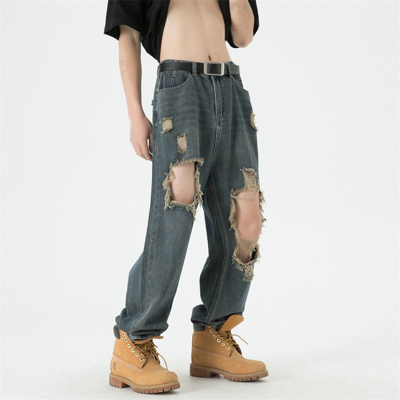 Japanese Brand Retro high street men's cleanfit straight ripped jeans Size US 32 / EU 48 - 2 Thumbnail