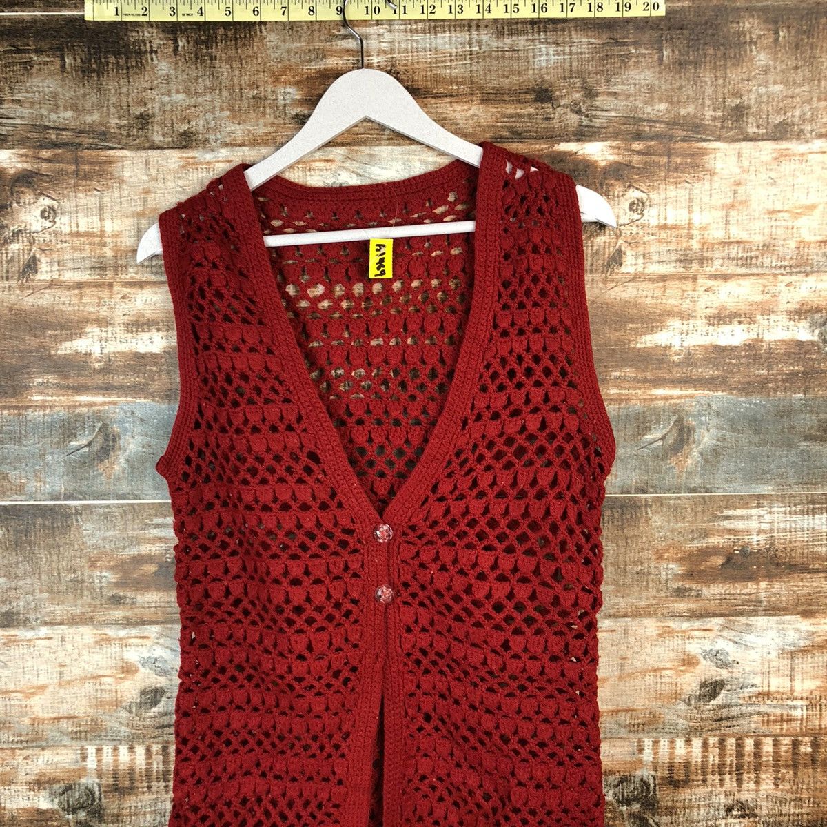 Japanese Brand Japan crochet meshnet Red Cardigan Vest #A1484 Size S / US 4 / IT 40 - 2 Thumbnail