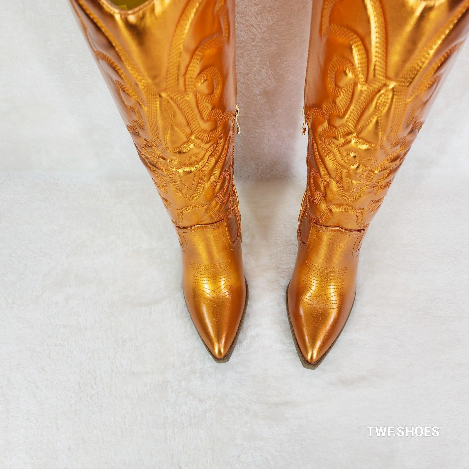 Other Electric Cowboy Orange Metallic Matte Western Knee High Coun Size US 8.5 / IT 38.5 - 4 Thumbnail