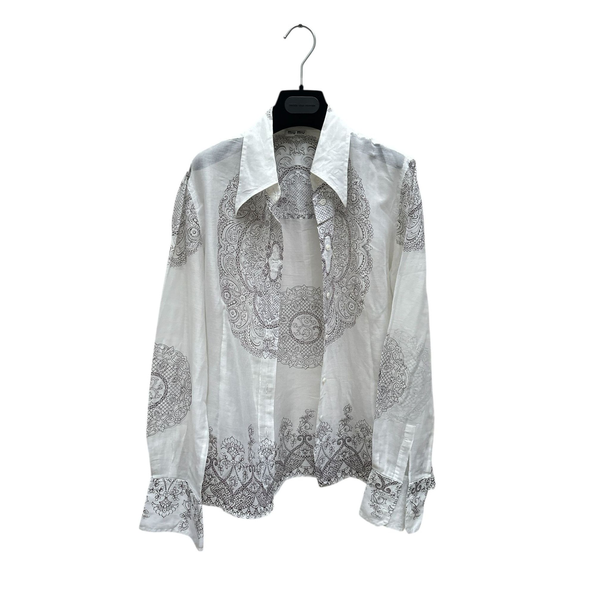 Miu Miu White Sheer Cotton Paisley Shirt Size M / US 6-8 / IT 42-44 - 3 Thumbnail