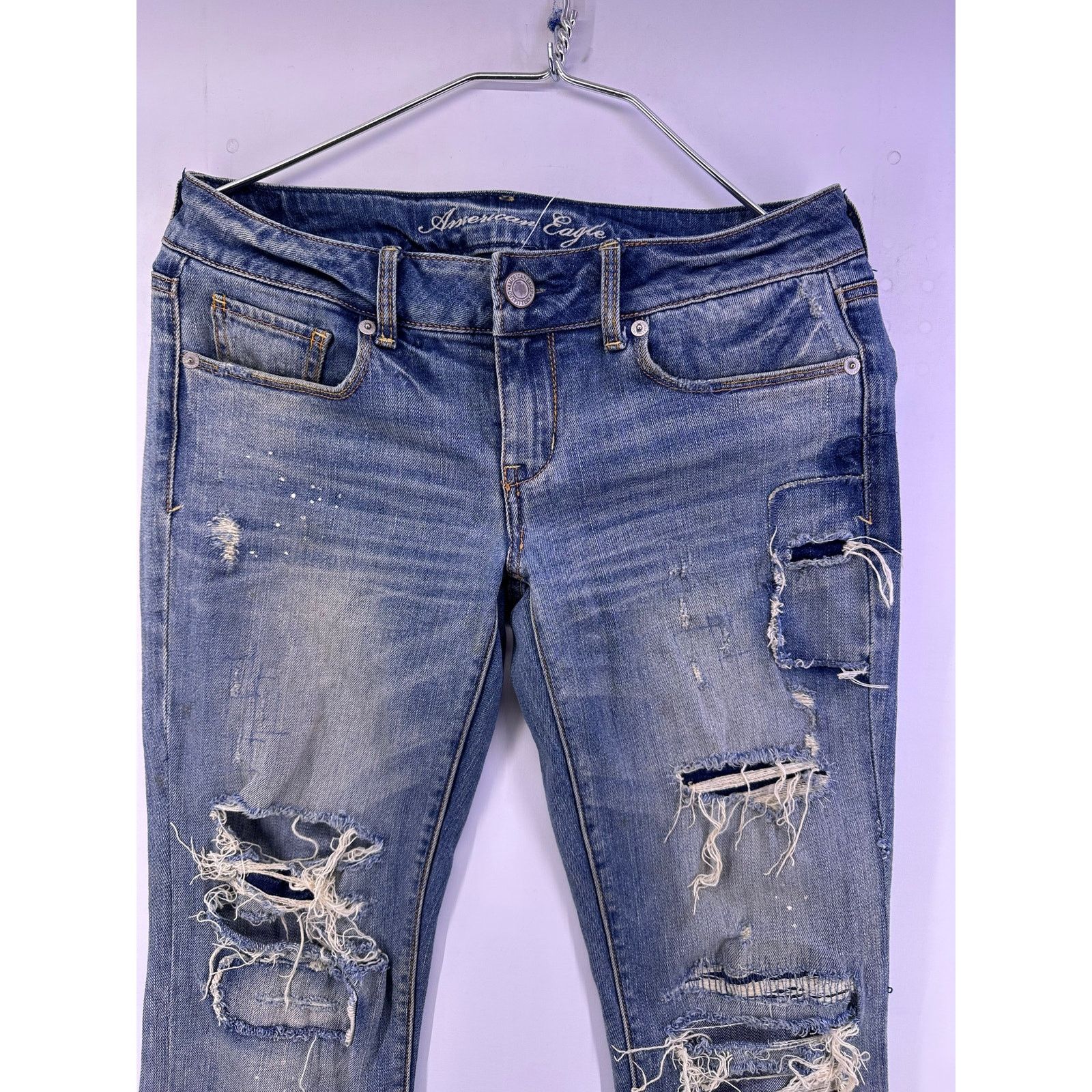 American Eagle Outfitters American Eagle Blue Ripped Skinny Jeans Size 6 Size 28" / US 6 / IT 42 - 4 Thumbnail