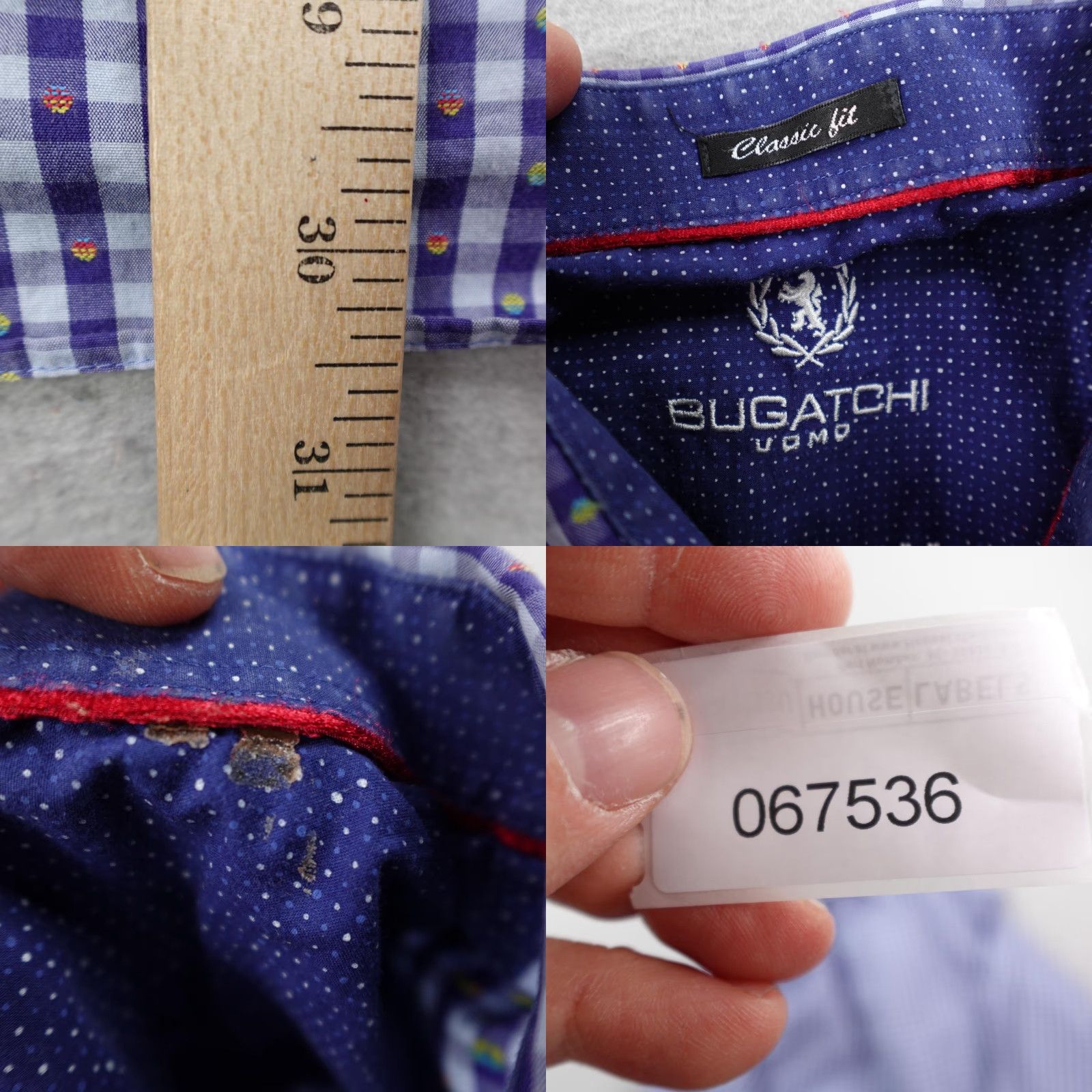 BUGATCHI Bugatchi Uomo Shirt Mens XL Blue Gingham Plaid Button-Up Classic Fit Size US XL / EU 56 / 4 - 8 Thumbnail