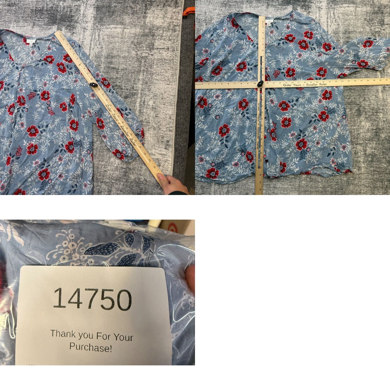 J. Jill J. Jill Blouse Women's 3X Blue Floral Rayon Button Front Scoop Neck 3/4 Sleeve Casual Top Size XXL / US 16-18 / IT 52-54 - 8 Thumbnail