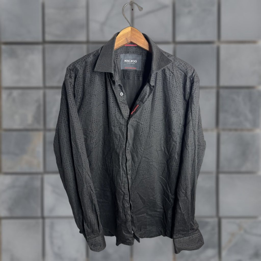 Maceoo Maceoo Shirt Mens M Black Italian Jacquard Long Sleeve Button Front Textured Shirt Size US M / EU 48-50 / 2 - 1 Thumbnail