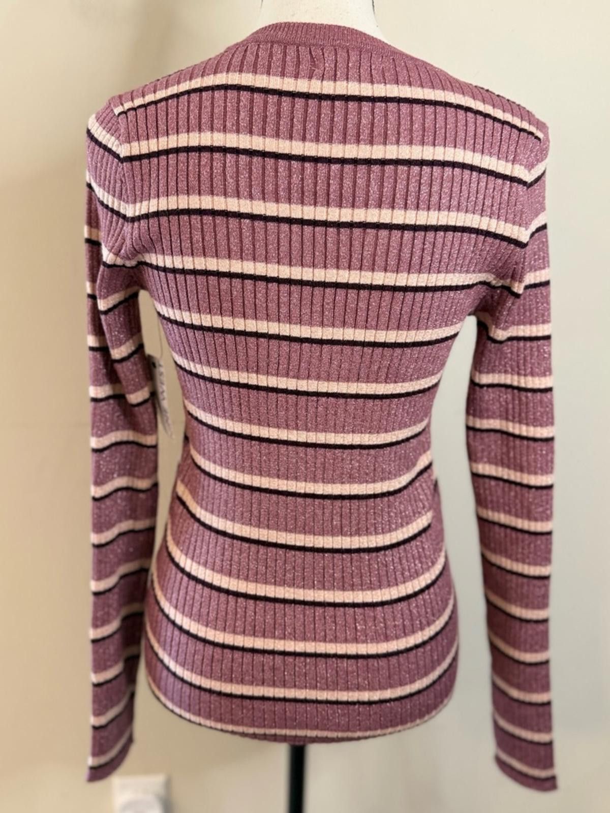 Nine West Nine West metallic stripe V neck sweater pink brown tan SZ M Size M / US 6-8 / IT 42-44 - 4 Thumbnail