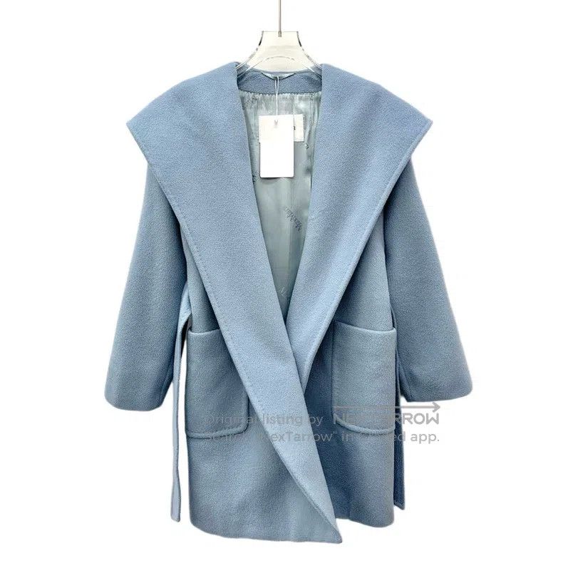 Max Mara Max Mara Blue Camel Hair Hooded Belted Long-Sleeve Coat Size XXS / US 00 / IT 34 - 1 Thumbnail