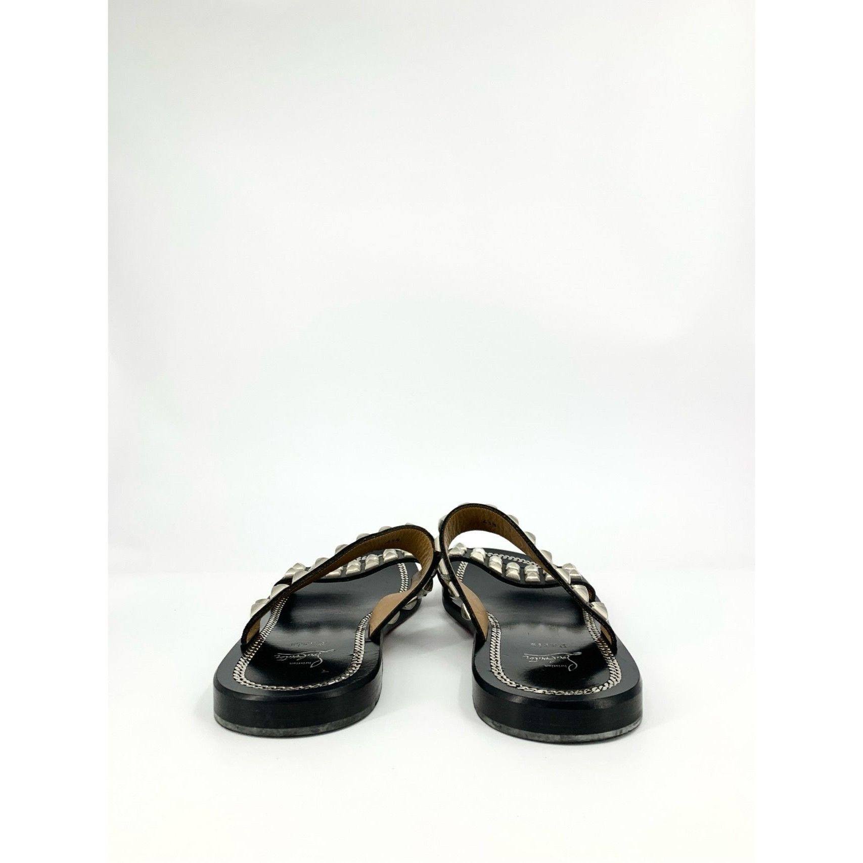 Christian Louboutin Christian Louboutin Womens Black Leather Studded Sandals Riv Size US 11 / IT 41 - 4 Thumbnail