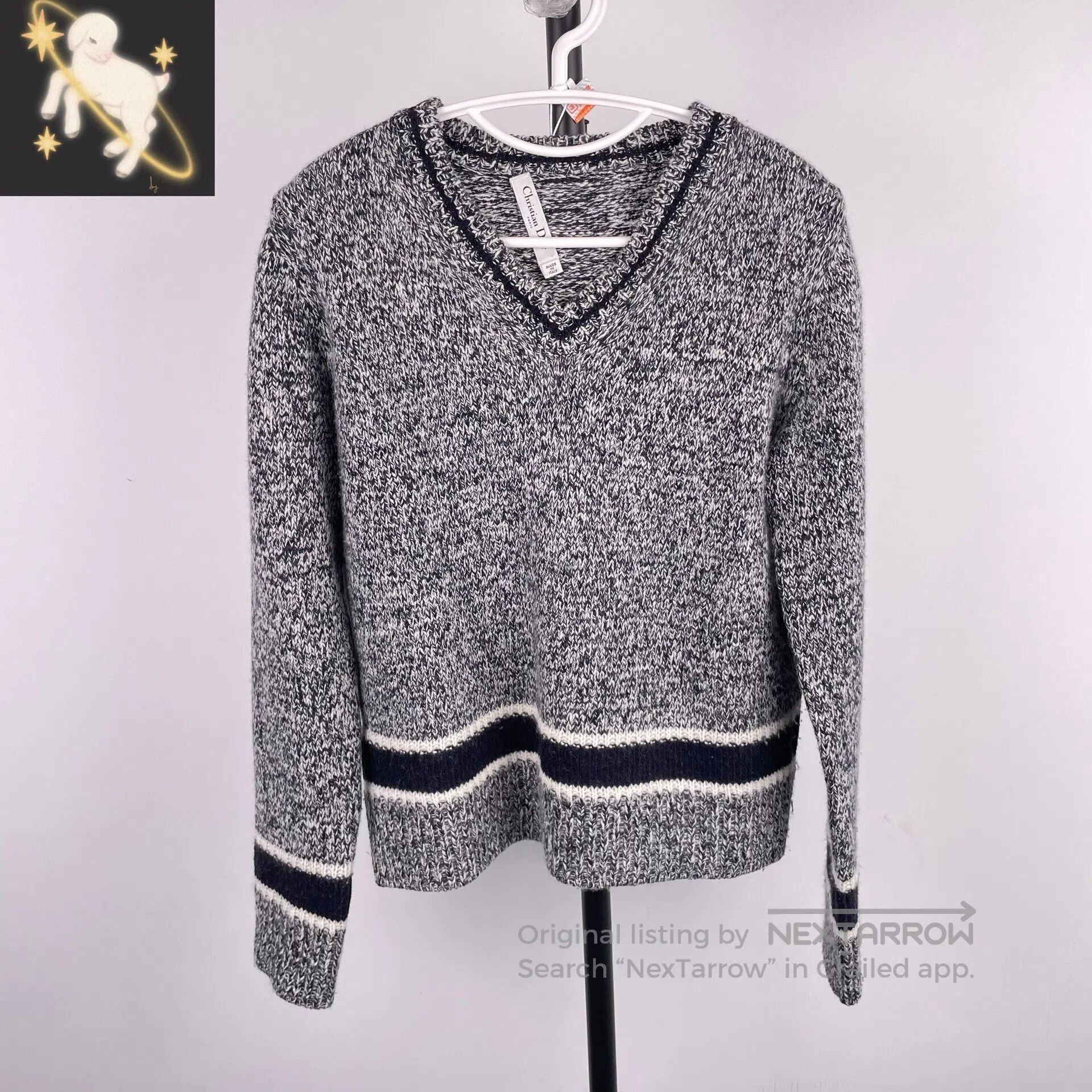 Dior Dior Academy style gray knitted V-neck cashmere sweater| Size XS / US 0-2 / IT 36-38 - 1 Thumbnail