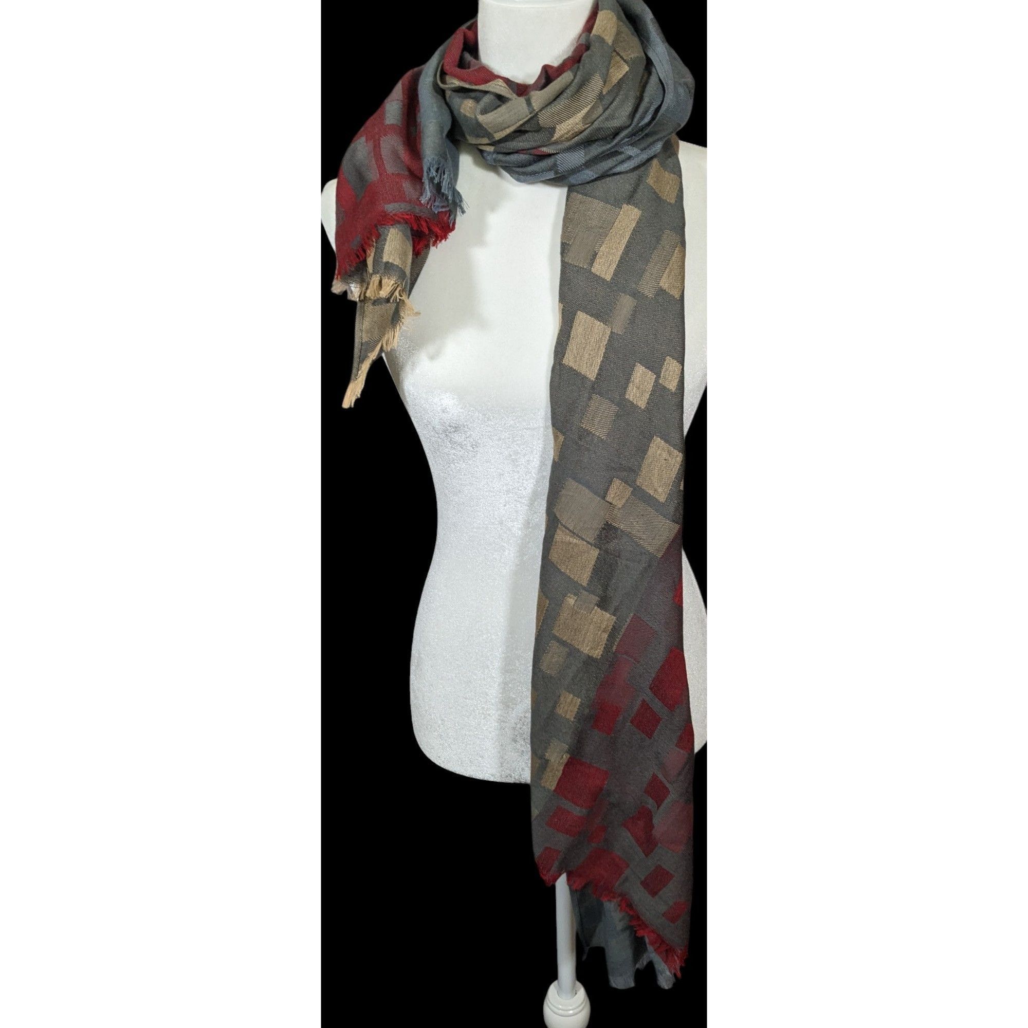 Other Preppy Chic Geometric Pashmina Red And Grey Scarf Size ONE SIZE - 2 Thumbnail