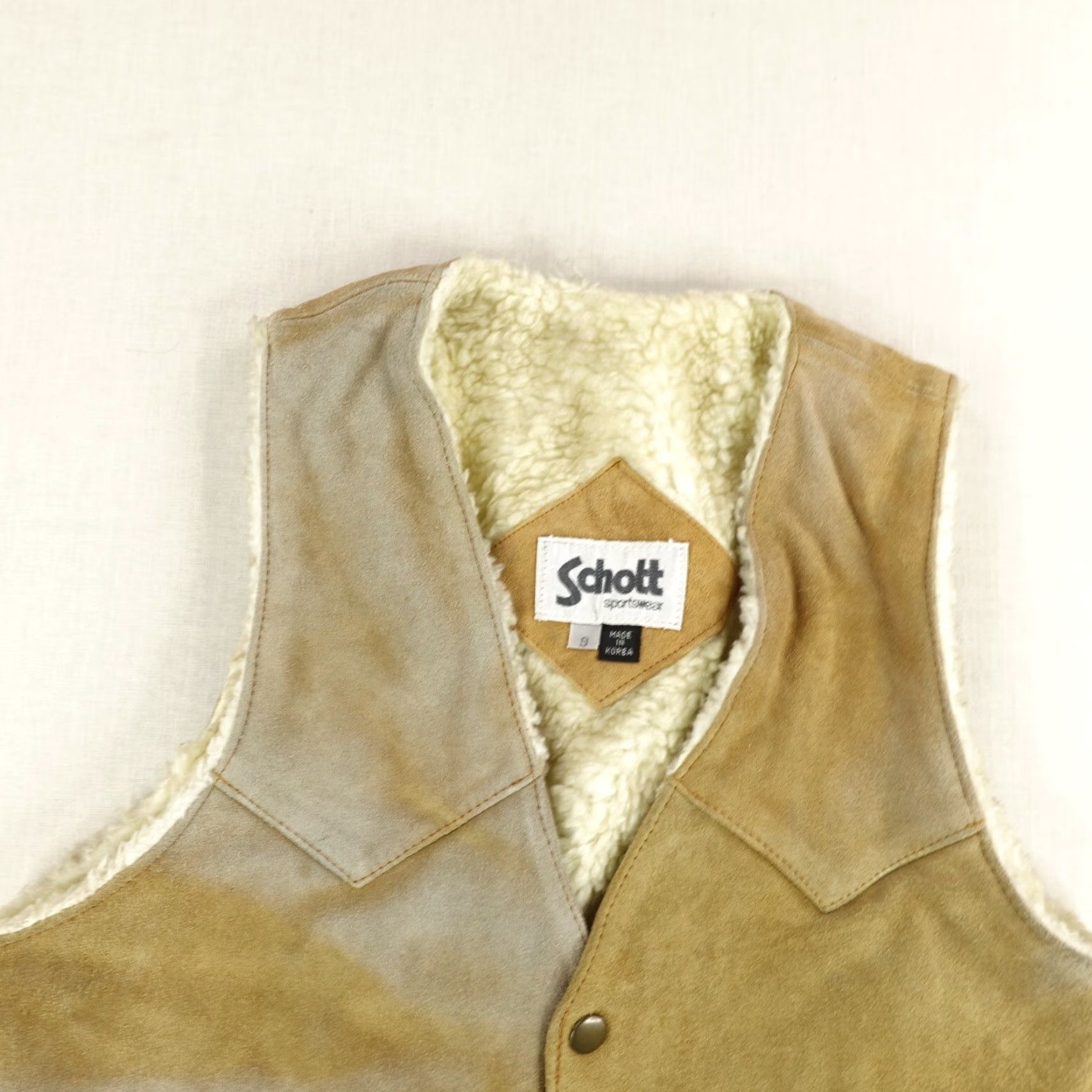 Schott VINTAGE Schott Vest Mens Small Brown Leather Sherpa Lined 80s Western Biker Size US S / EU 44-46 / 1 - 2 Thumbnail