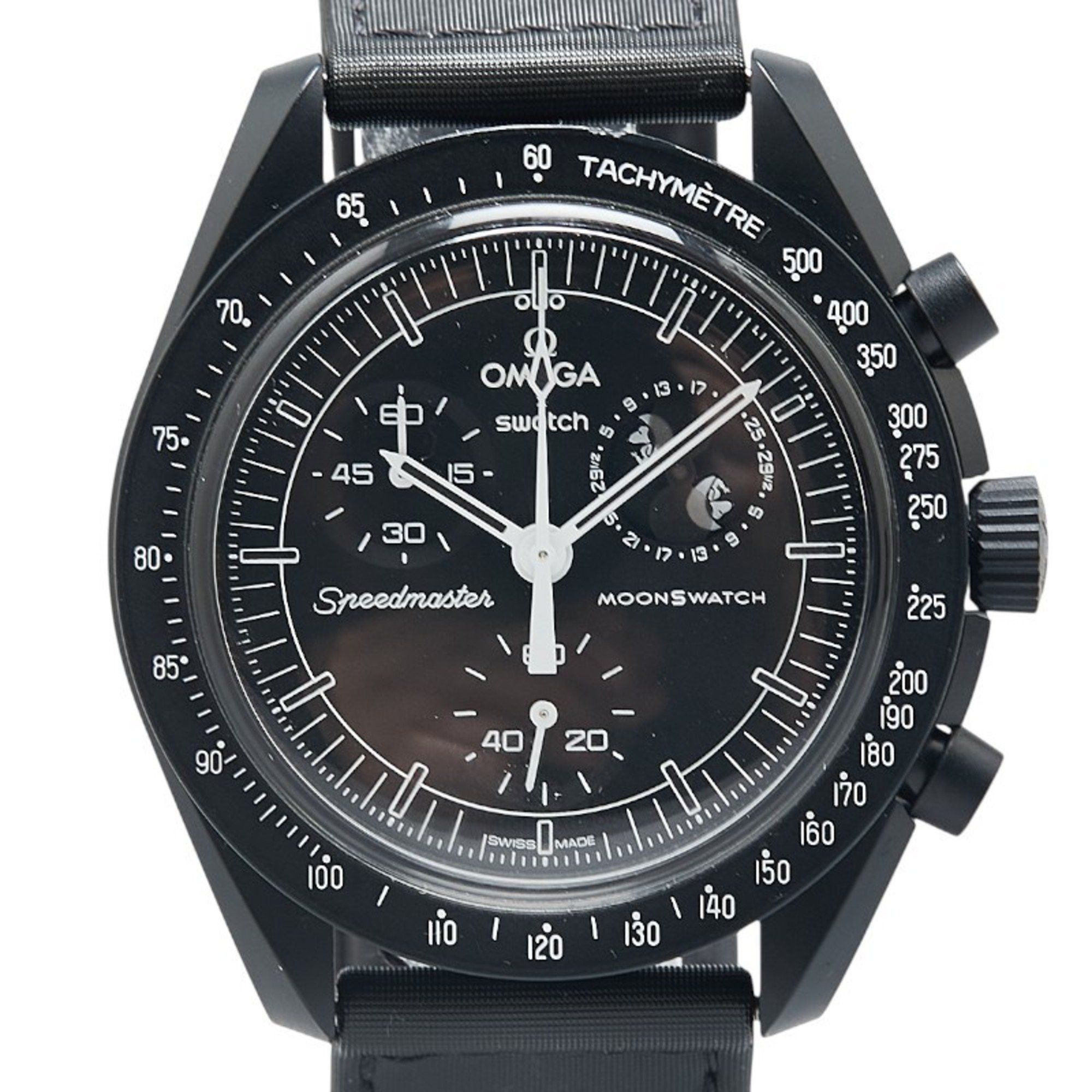Omega X Swatch Snoopy Mission To The Moonphase - New Moon Watch So33B700 Quartz Black Dial Ceramic Nylon Men's