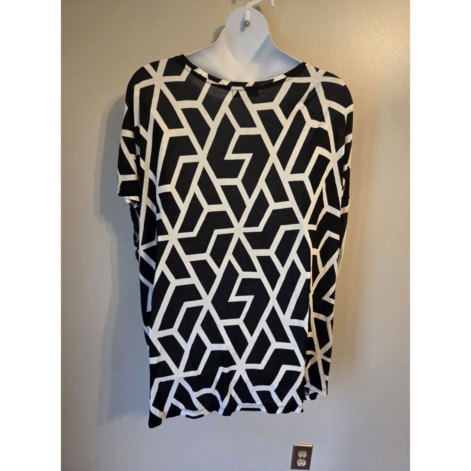 Vintage Ellos Black White Abstract Geometric Tunic Top Oversized 2X Women Size XXL / US 16-18 / IT 52-54 - 6 Thumbnail