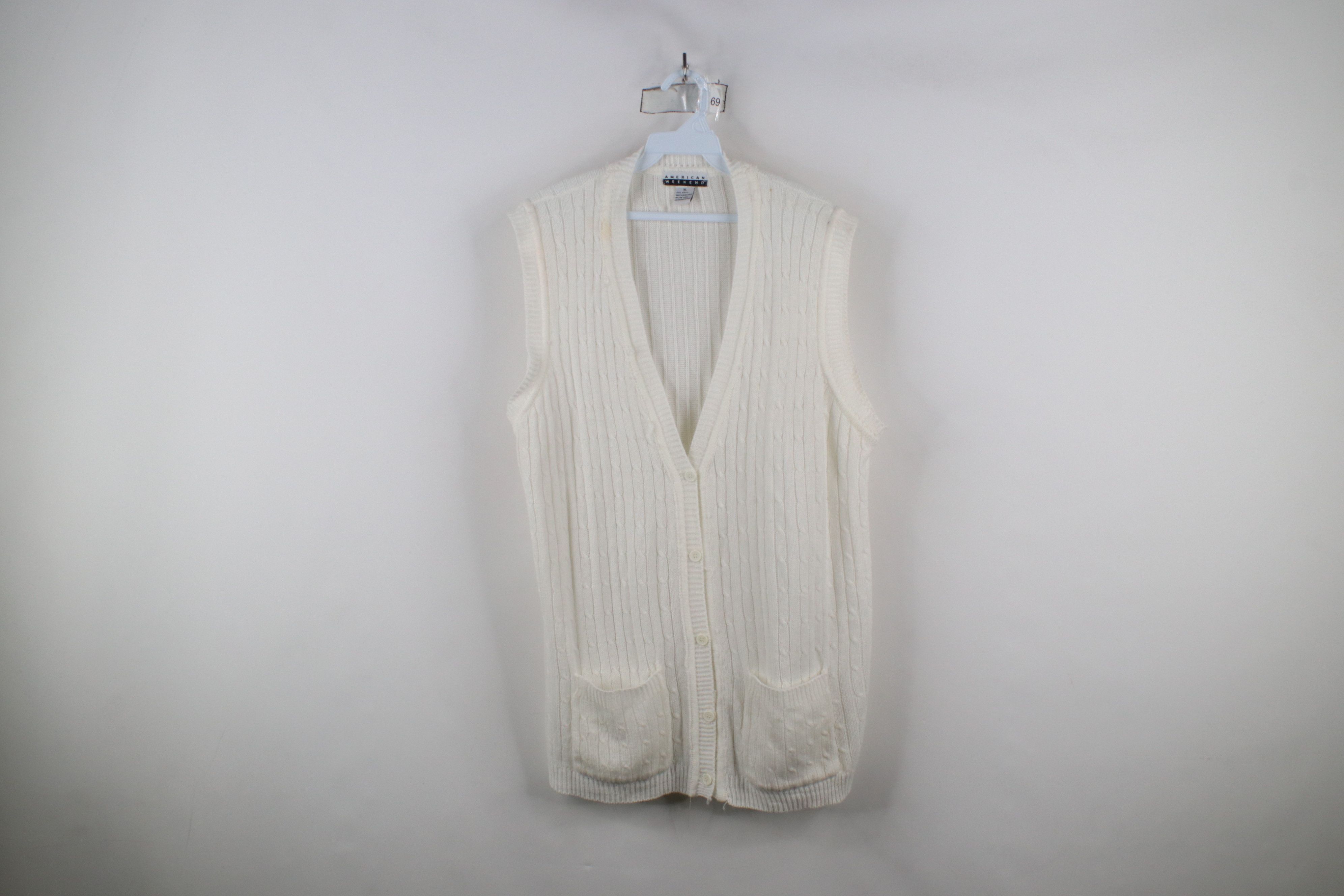 Vintage Vintage 90s Streetwear Knit Cardigan Sweater Vest White Size XL / US 12-14 / IT 48-50 - 1 Thumbnail