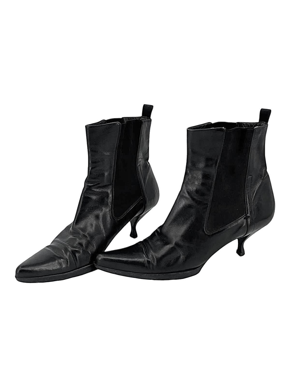Prada Stivaletti Prada neri in pelle con tacco kitten heel – TG 39 Size US 9 / IT 39 - 9 Thumbnail