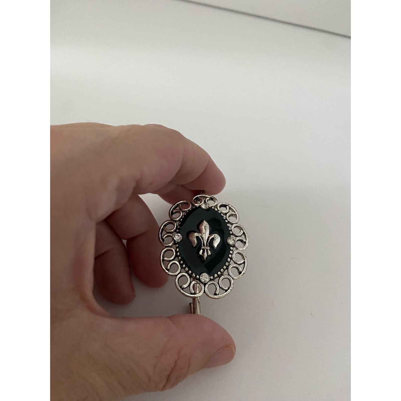 Other Fleur de Lis Silver Tone Brooch with Slide Clip Size ONE SIZE - 1 Thumbnail