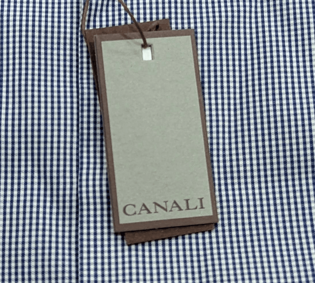 Canali CANALI Gingham Dress Shirt Navy Blue 40 US 15.75 Size US M / EU 48-50 / 2 - 8 Thumbnail