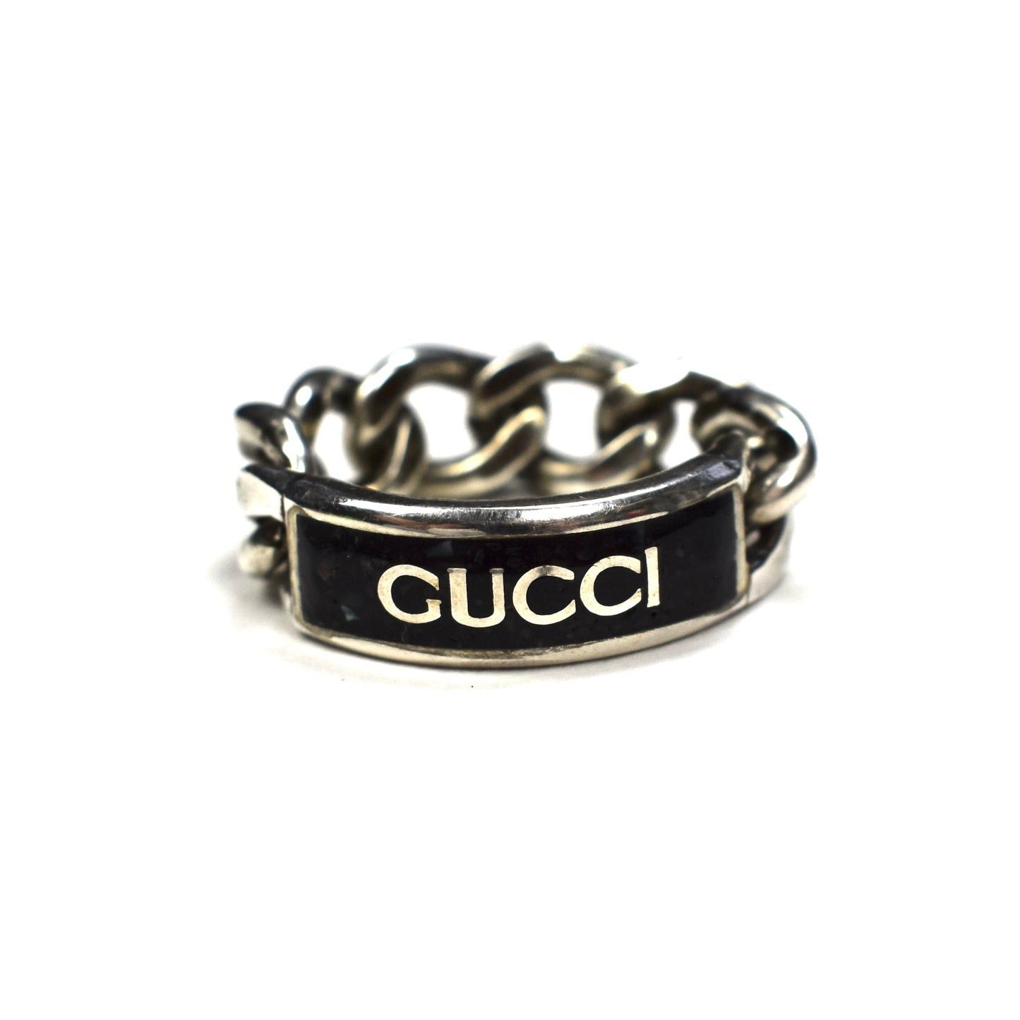 Gucci Gucci .925 Silver Black Enamel Logo Chain Ring Size ONE SIZE - 1 Thumbnail