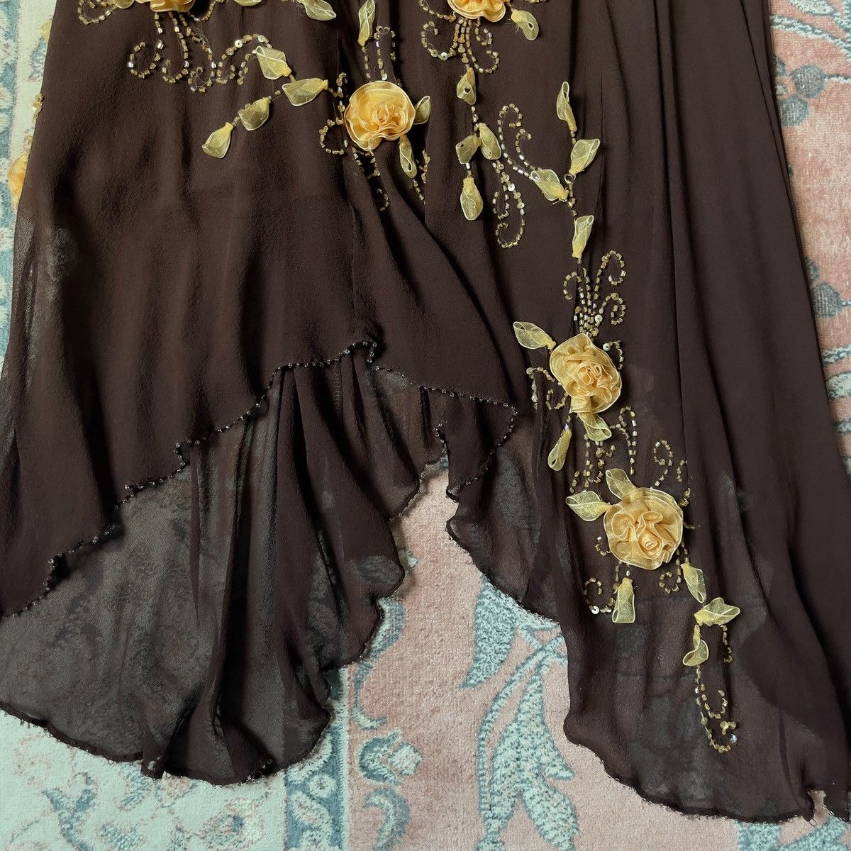 Other Vintage 1990s Silk Chiffon Brown Evening Gown (S–M) Size M / US 6-8 / IT 42-44 - 13 Thumbnail