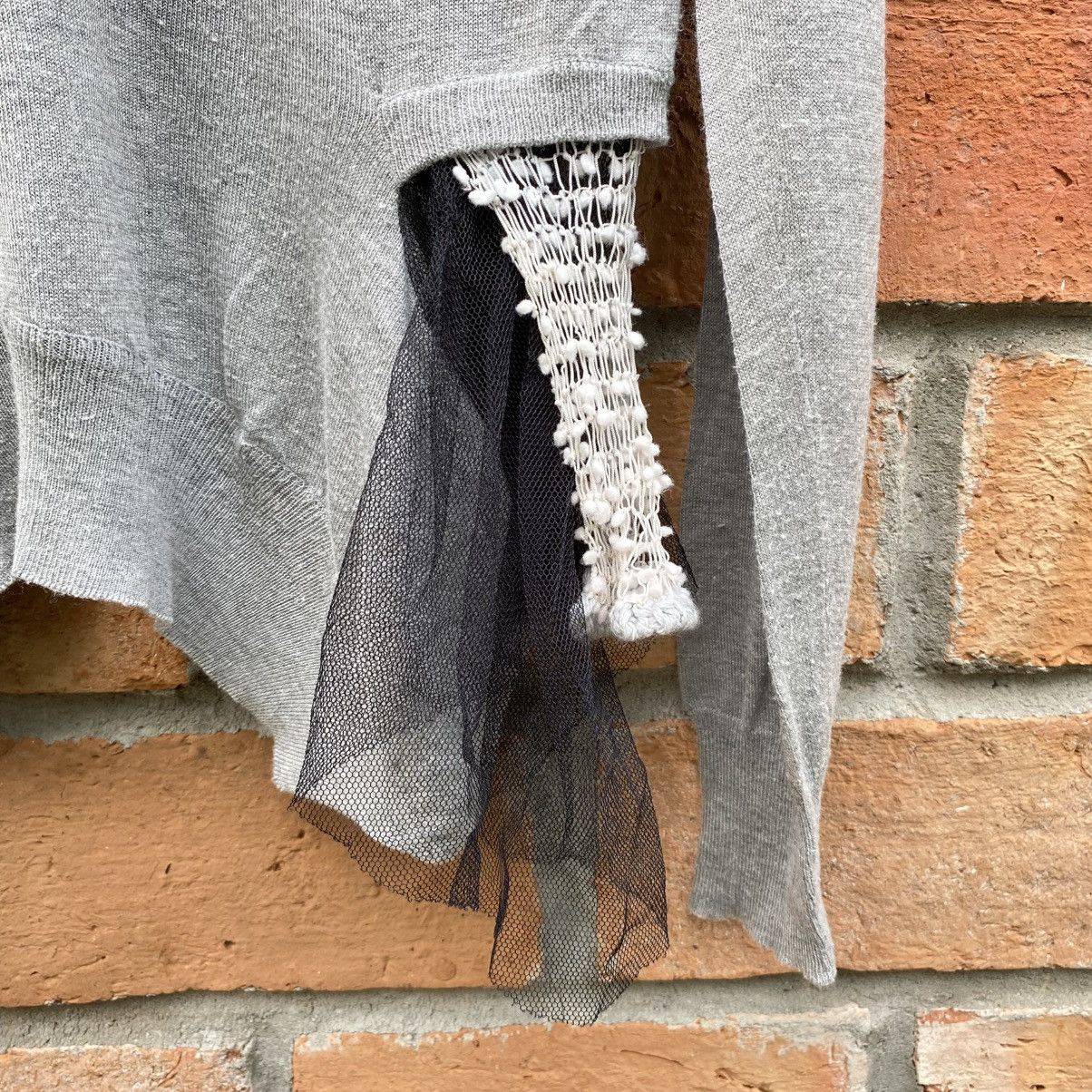 Toga TOGA TOGA ARCHIVES Gray Knit Top with Black Tulle Trim Size L / US 10 / IT 46 - 3 Thumbnail