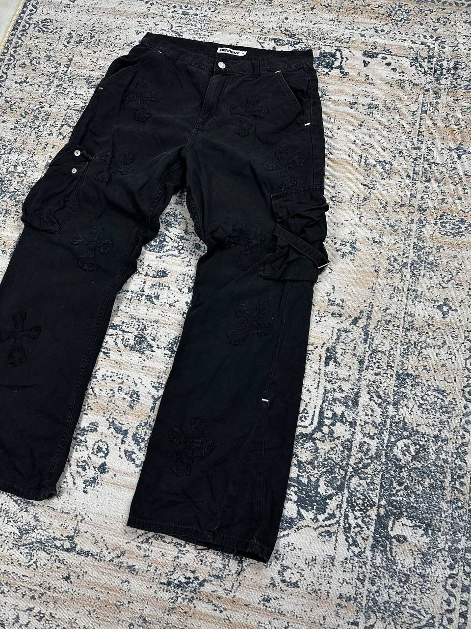 Review Avant Garde Black Cargo Cross Baggy Rap Pants Bondage Size US 32 / EU 48 - 1 Thumbnail