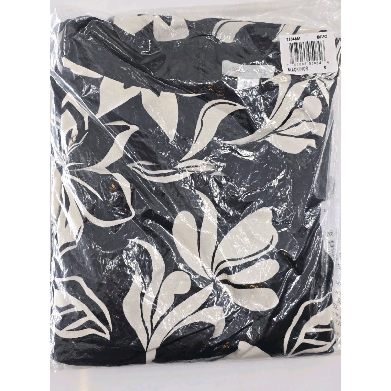 Vintage London Times Women's Floral Sleeveless Midi Sheath Dress - Black/Ivory Sz 6 Size M / US 6-8 / IT 42-44 - 2 Thumbnail