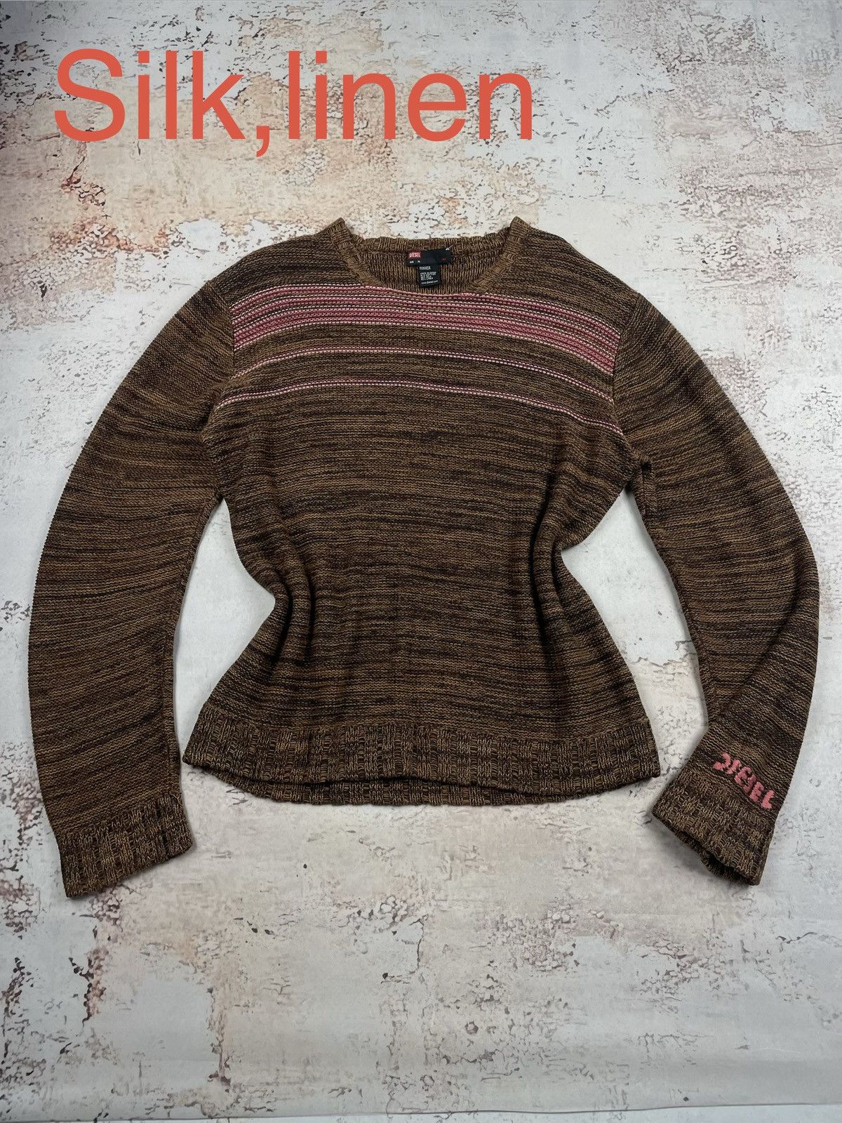 Diesel (Women’s) Diesel XL – Brown Linen Silk Sweater, Old Money Size XL / US 12-14 / IT 48-50 - 1 Thumbnail