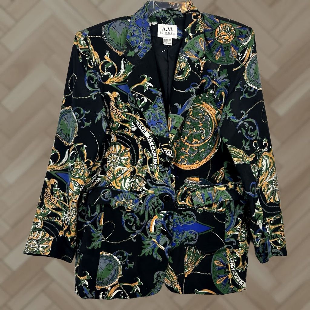 Vintage VINTAGE 80s Silk Blazer Womens Art to Wear Print Jacket Lux Novelty 10 Size L / US 10 / IT 46 - 1 Thumbnail