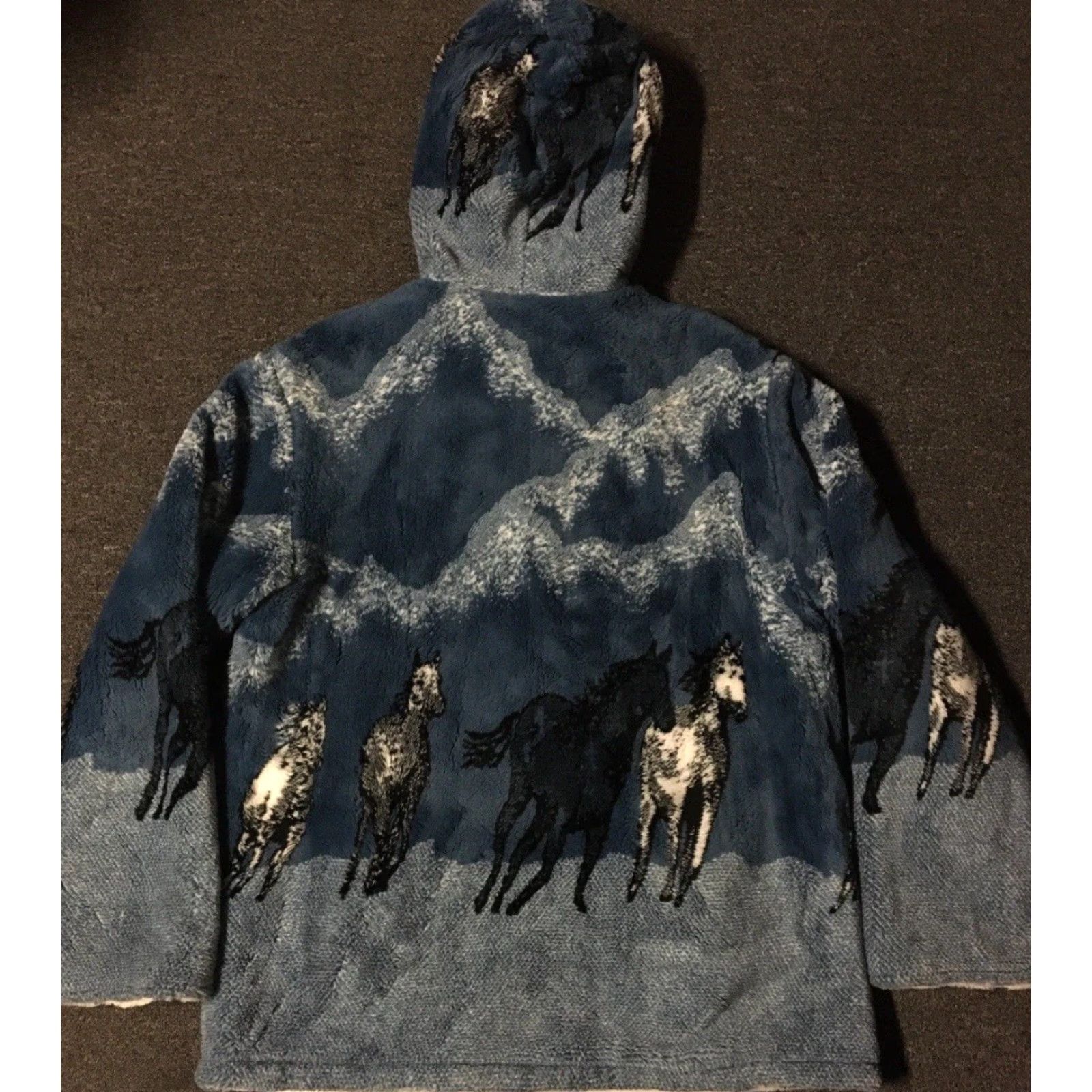 Vintage VINTAGE 90s All Over Print Jacket Women's Blue Fleece Bomber XL Horse Art Deep Pile AOP Ski Grunge Vaporwave 80s (Note: ensure not adding new info) Size XL / US 12-14 / IT 48-50 - 2 Thumbnail