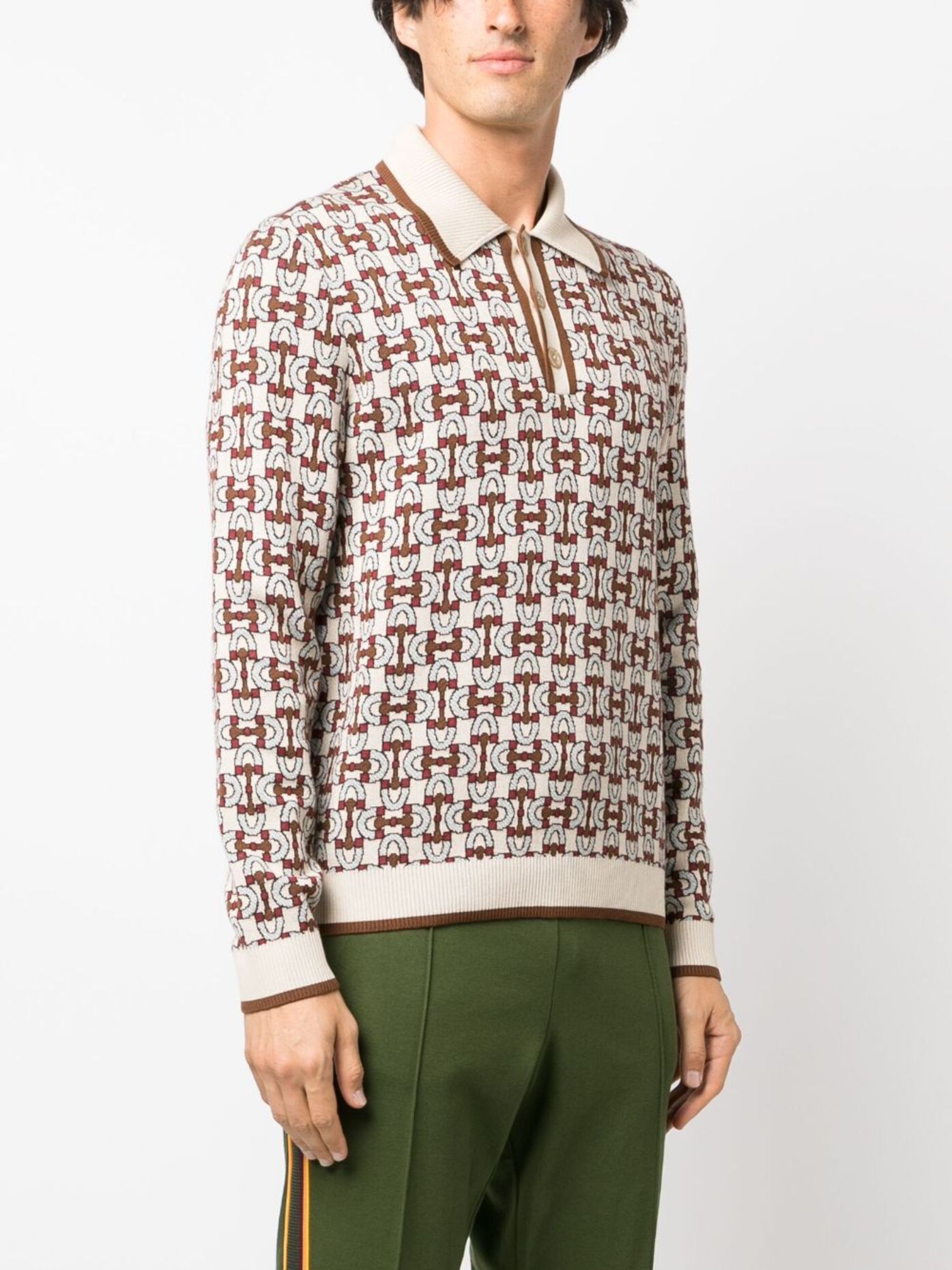 Gucci o1s1wg110225 Horsebit Cotton Jacquard Polo Shirt Multicolor Size US XXL / EU 58 / 5 - 3 Thumbnail