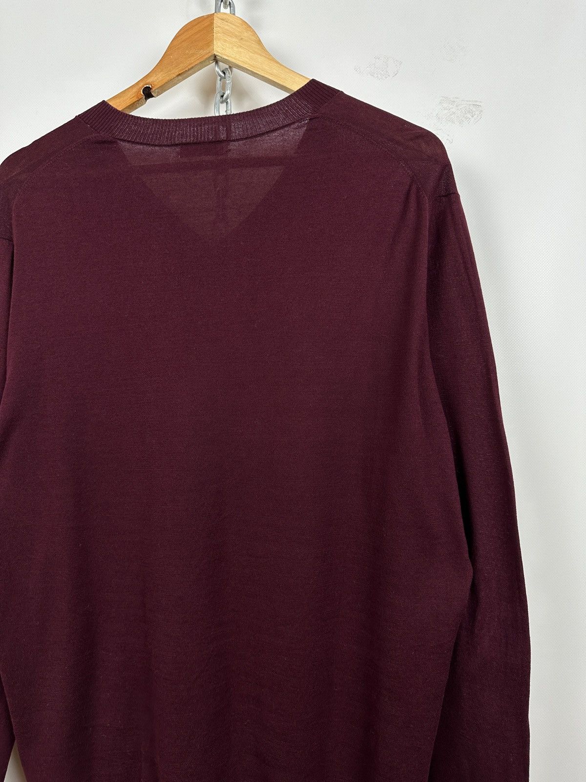 Dries Van Noten Dries Van Noten Burgundy V-Neck Lightweight Sweater Pullover Size US XL / EU 56 / 4 - 14 Thumbnail