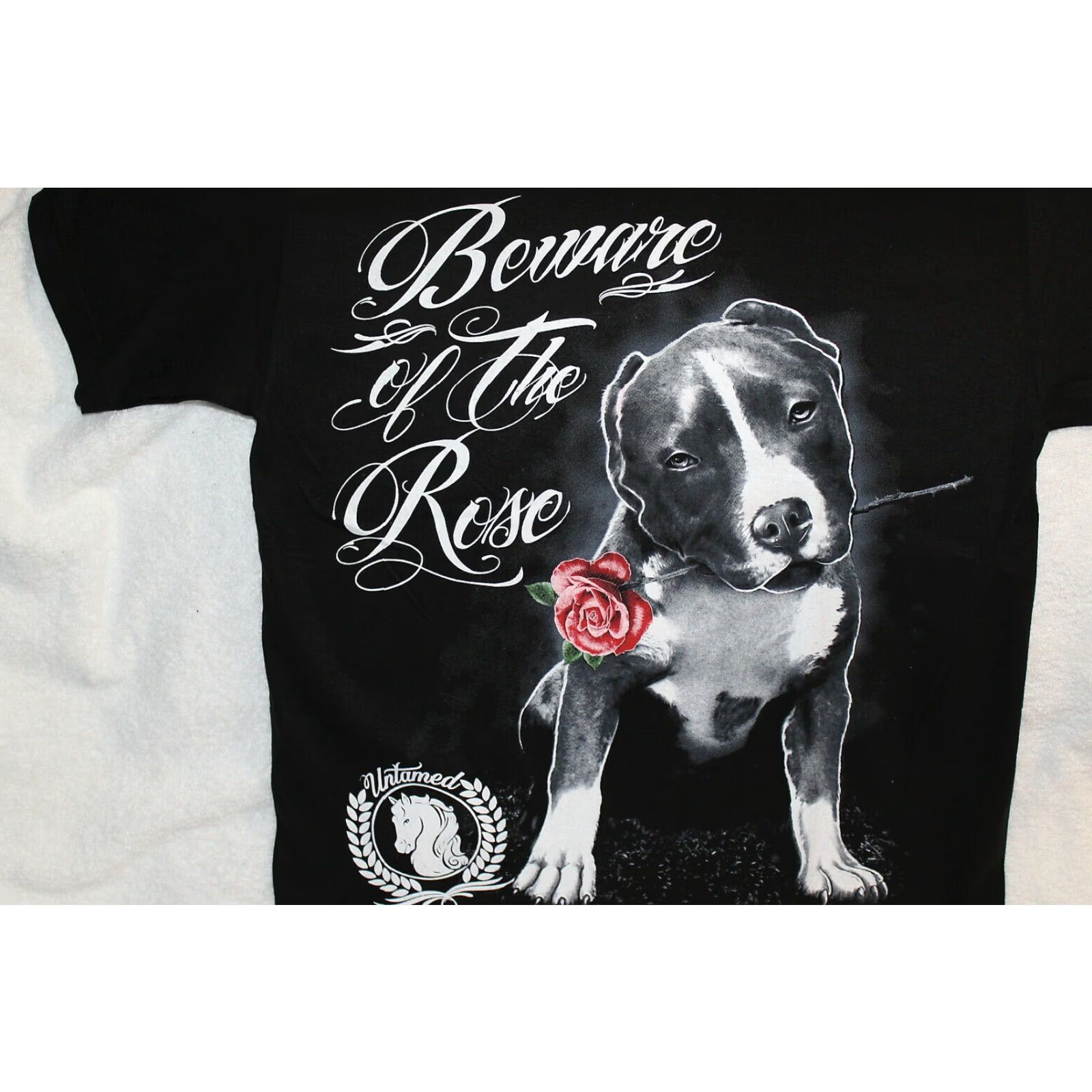 Vintage Vintage Pitbull Puppy T-Shirt Men Black Short Sleeve Graphic Tee 90s Beware of the Rose Size US M / EU 48-50 / 2 - 2 Thumbnail