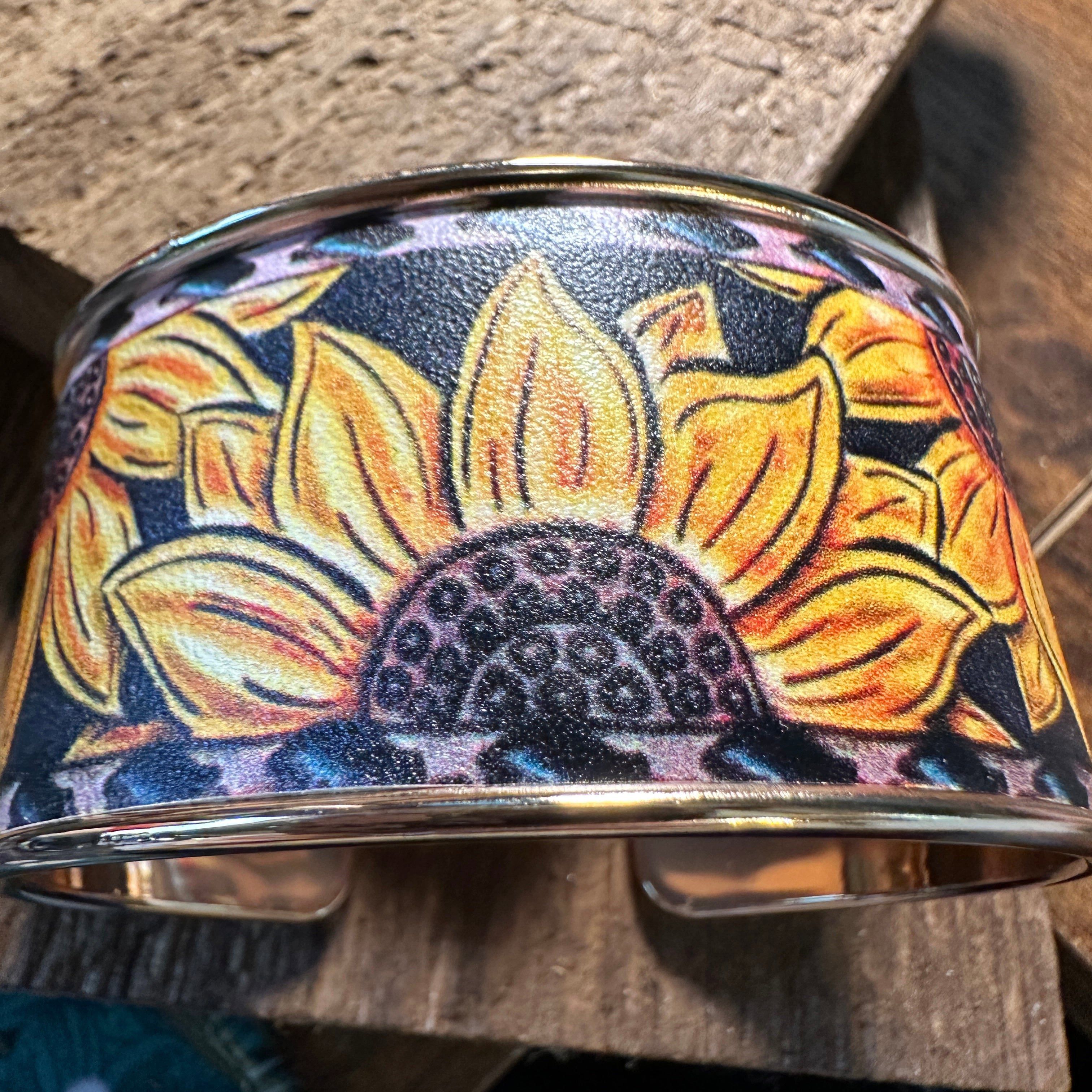 Other Boho Western Chic Sunflowers Wide Cuff Bangle Bracelet, Flor Size ONE SIZE - 6 Thumbnail