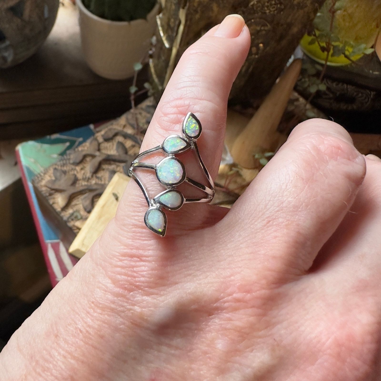 The Unbranded Brand Sterling Silver Lab Opal Ring Size 8 Size ONE SIZE - 1 Thumbnail