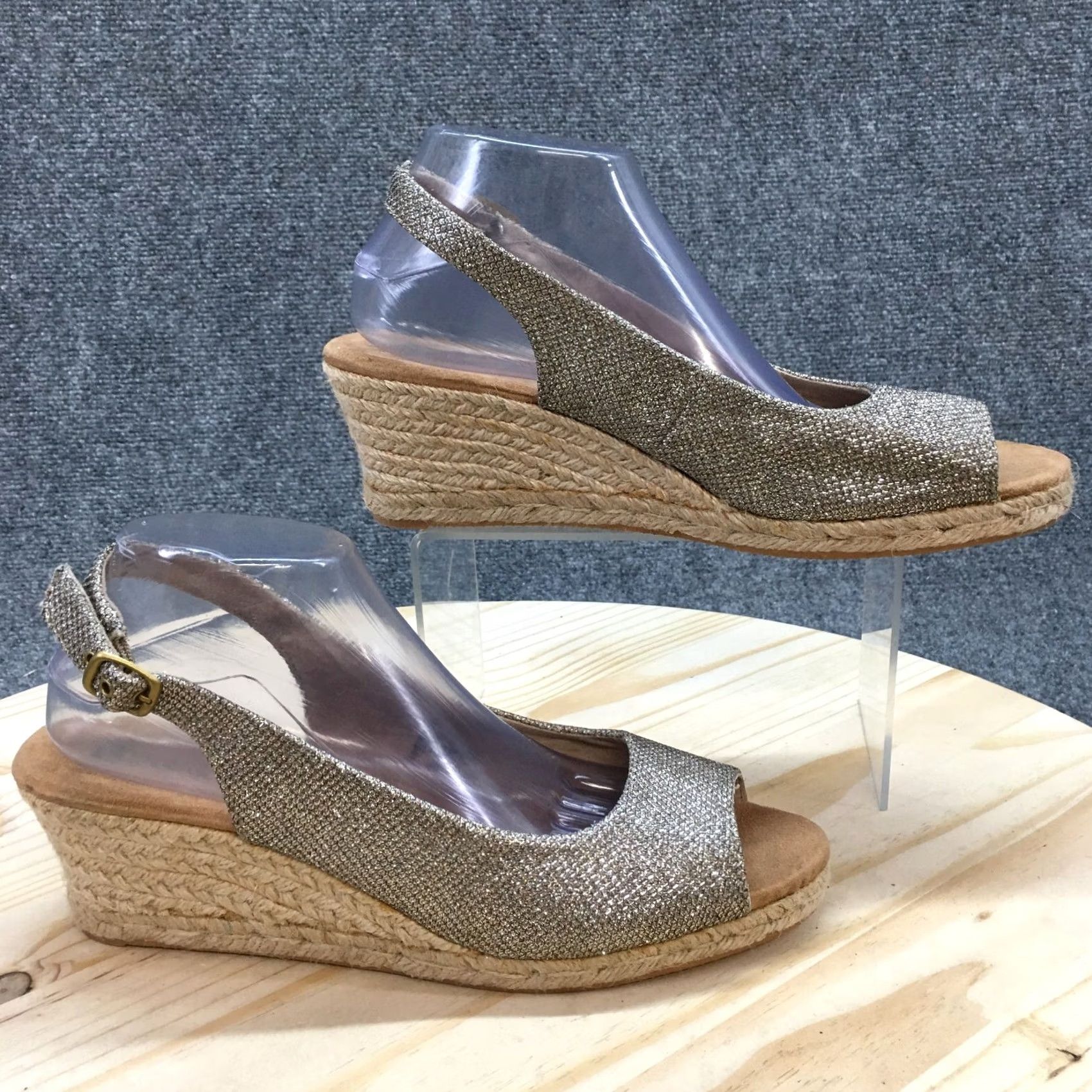 Vintage White Mountain Sandals Womens 11 M Schmoozy Espadrille Wedge Slingback Gold Size US 11 / IT 41 - 2 Thumbnail