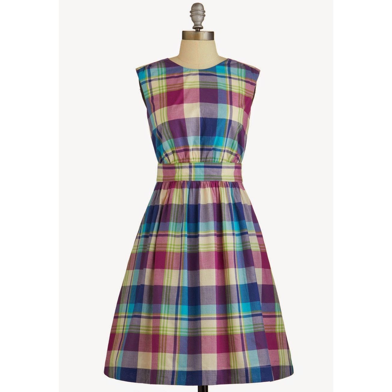 Other Emily Fin Modcloth Cotton Plaid Retro Dress XS Too Much Fun | Grailed