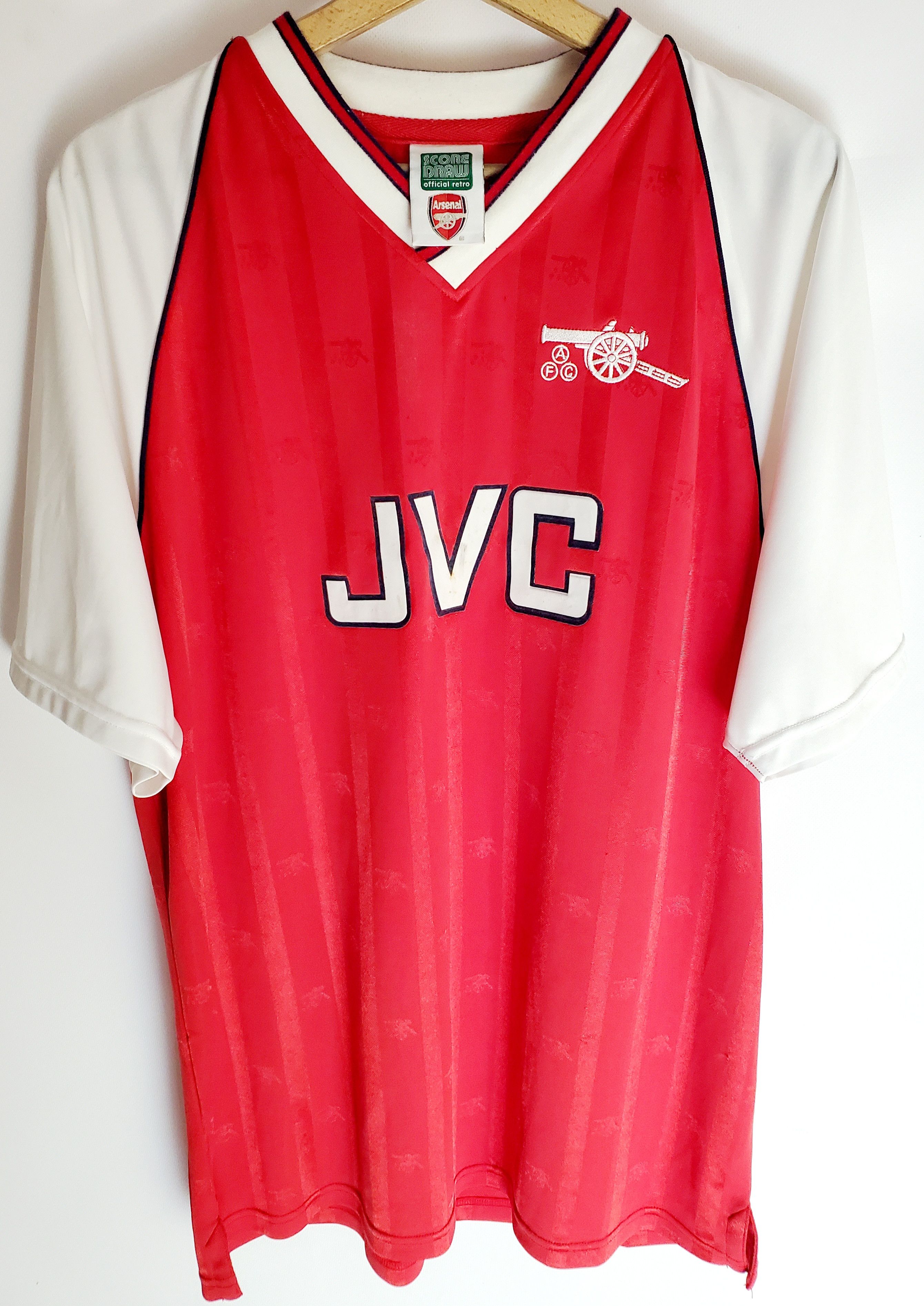 Vintage ARSENAL 1988/1990 HOME Jersey SCORE DRAW # 10 Bergkamp L Size US L / EU 52-54 / 3 - 2 Thumbnail